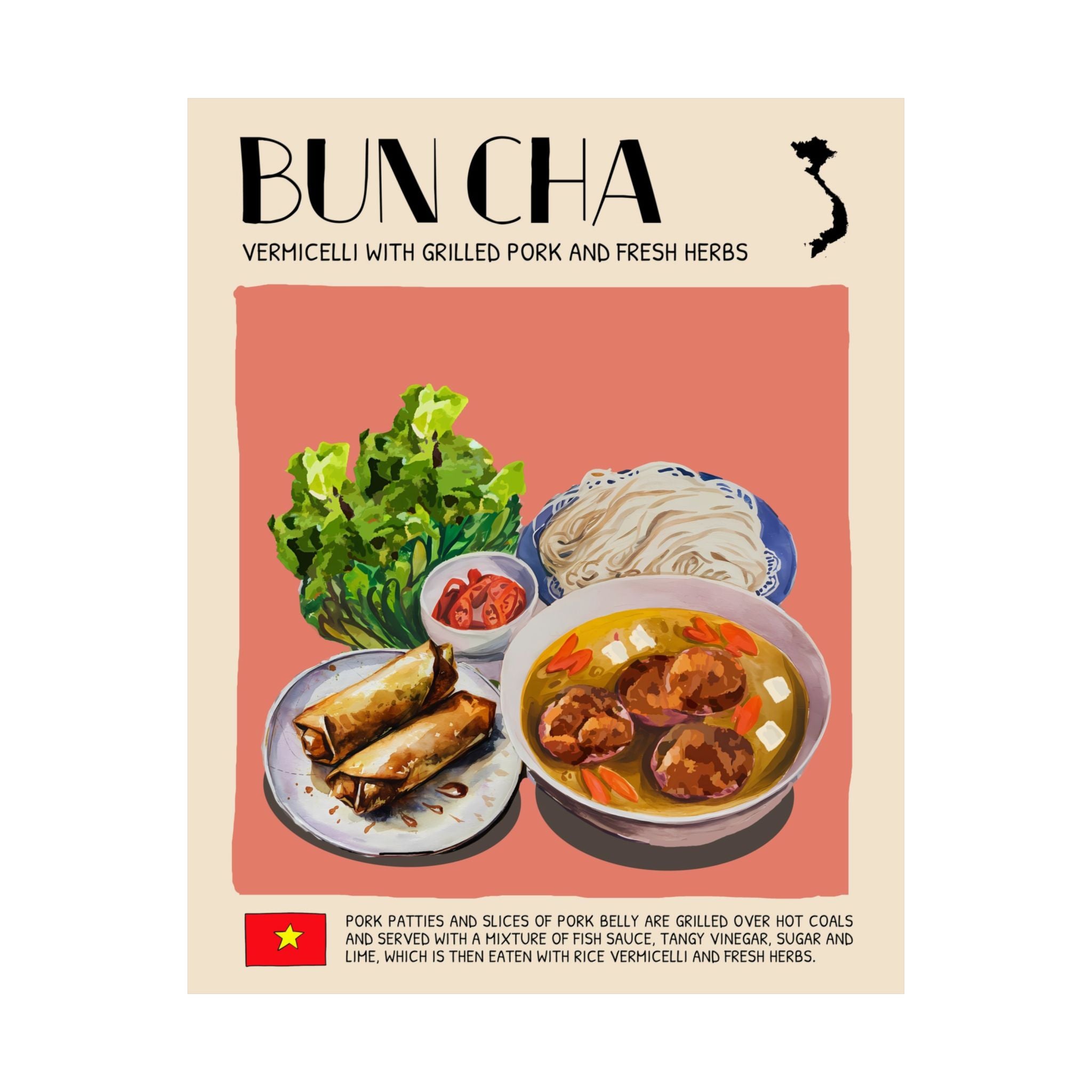 Bun Cha Matte Poster — Vietnamese Food Kitchen Art