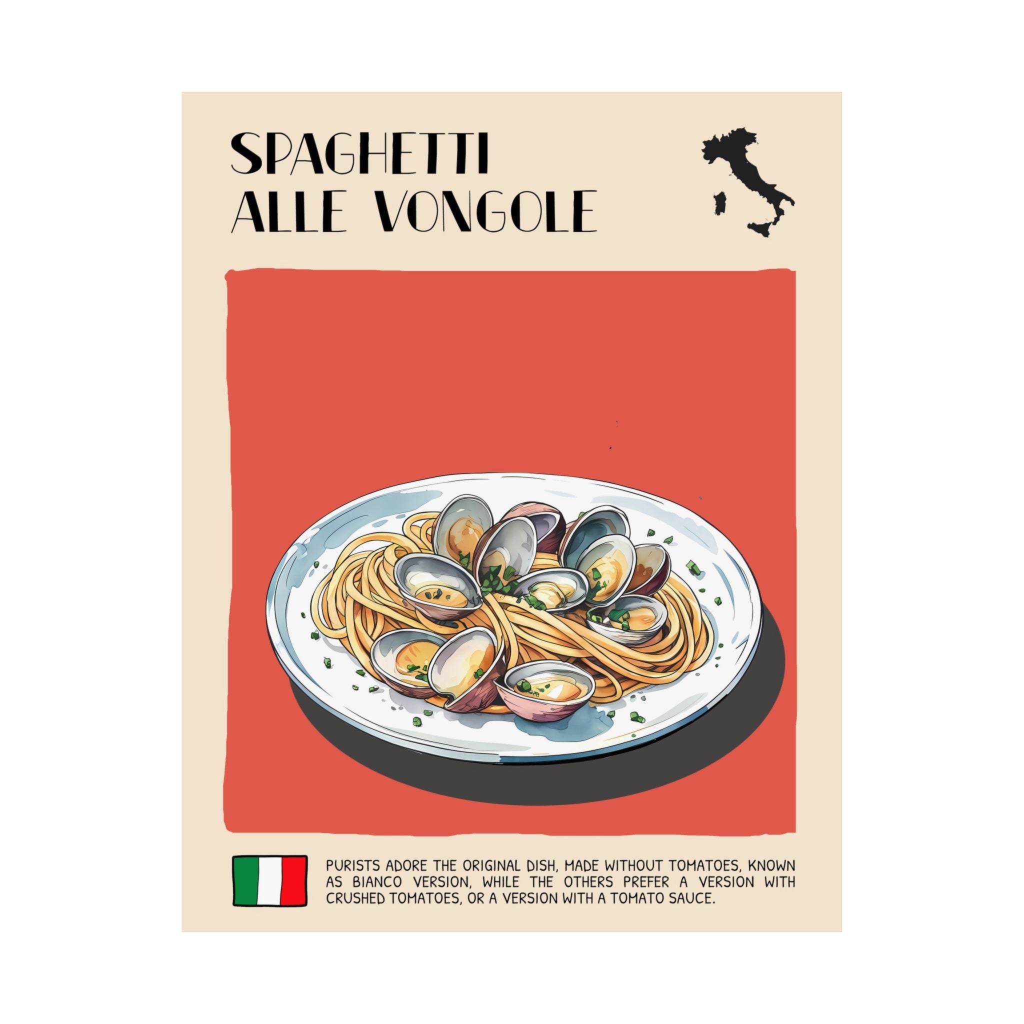 Spaghetti Alle Vongole Poster —  Kitchen Art Vertical Matte Print
