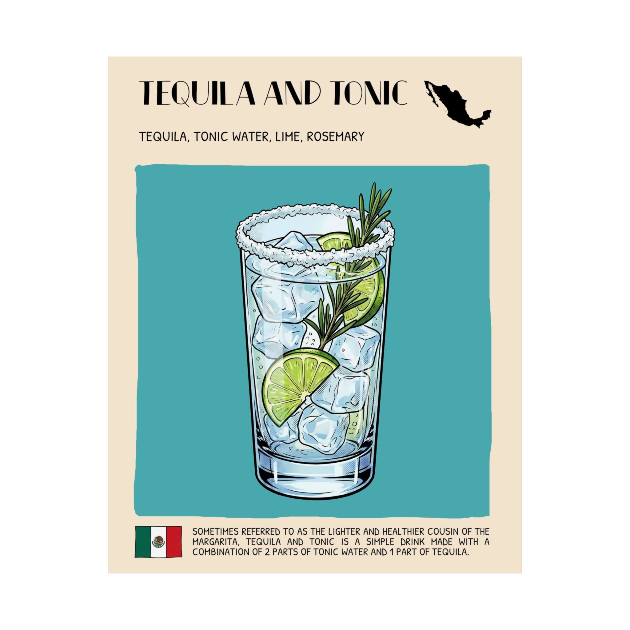 Tequila and Tonic Poster — Mexican Cocktail Art Print