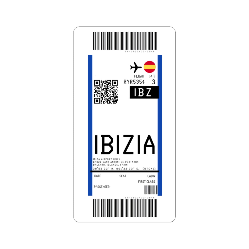Ibiza Airport (IBZ) Boarding Pass Sticker — Travel Luggage Decal
