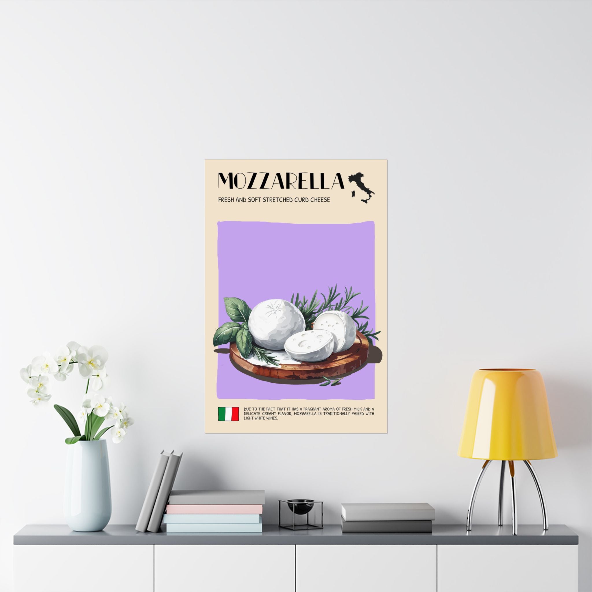 Mozzarella Cheese Poster — Kitchen Art Vertical Matte Print