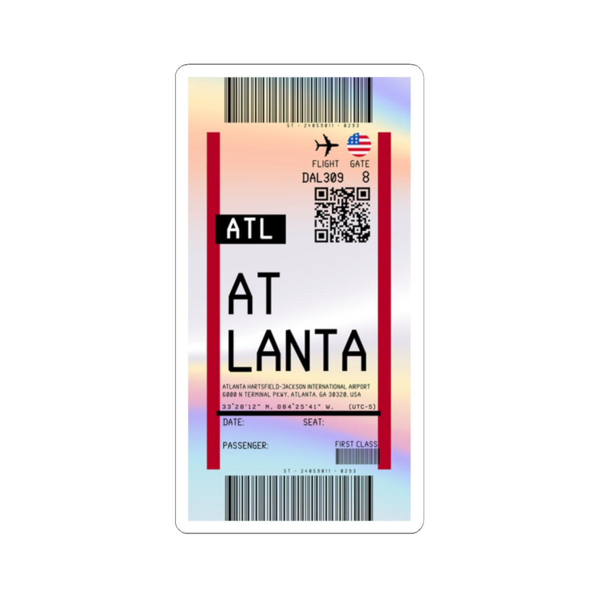 Hartsfield-Jackson Atlanta International Airport (ATL) Boarding Pass Rainbow Sticker — Travel Luggage Decal