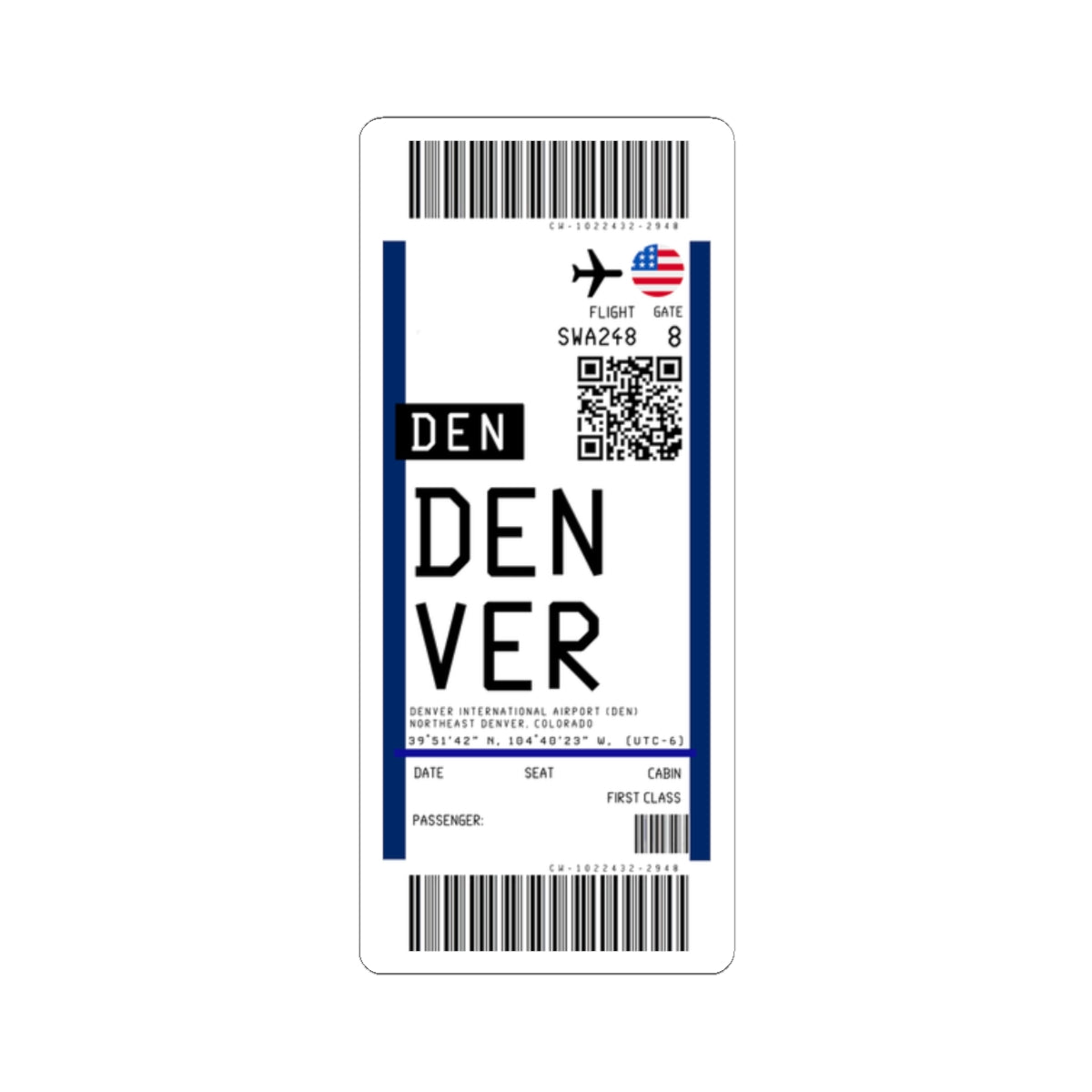 Denver International Airport (DEN) Boarding Pass Sticker — Travel Luggage Decal