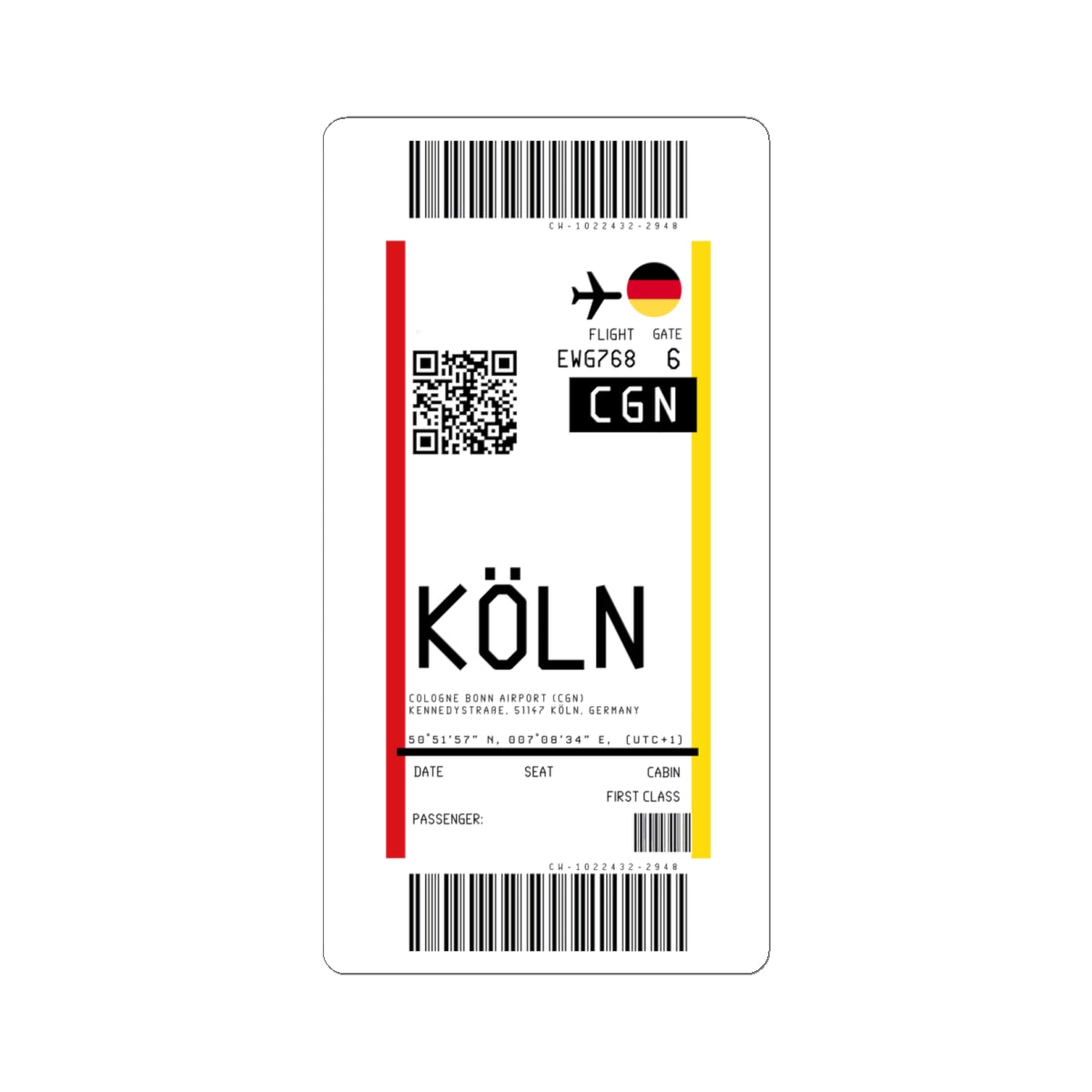 Cologne Bonn Airport (CGN) Boarding Pass Sticker — Travel Luggage Decal