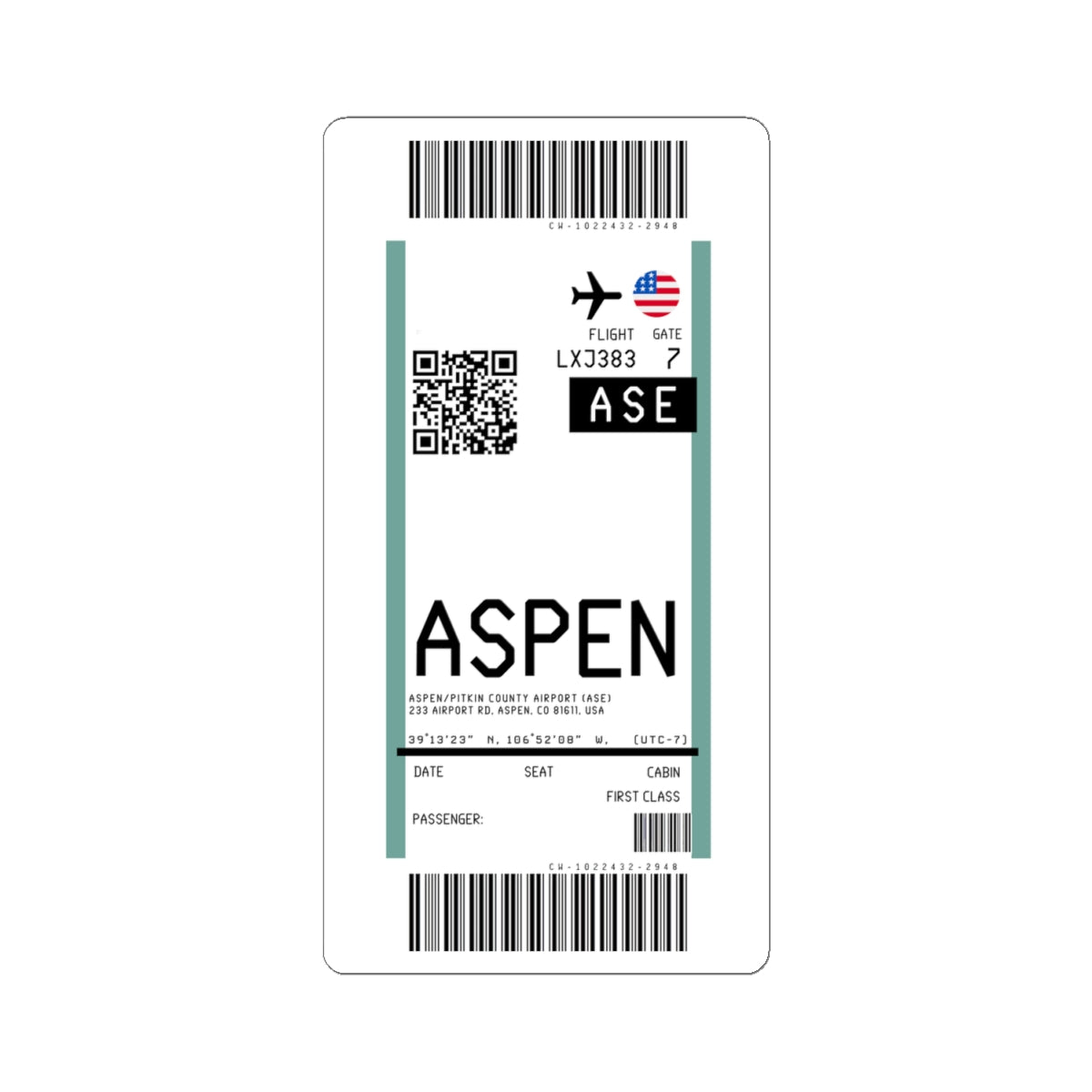 Aspen/Pitkin County Airport (ASE) Boarding Pass Sticker — Travel Luggage Decal