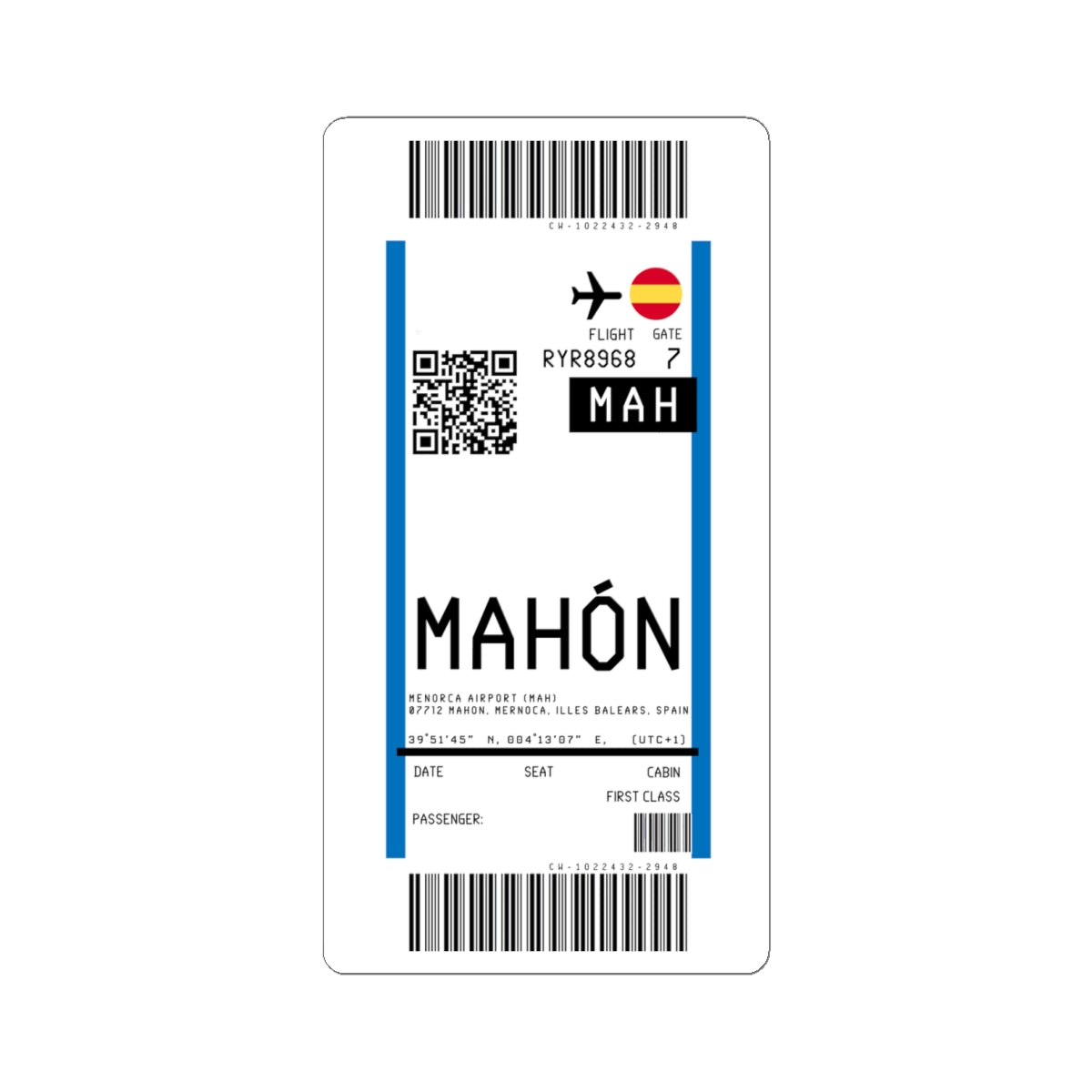 Mahón Menorca Airport (MAH) Boarding Pass Sticker — Travel Luggage Decal