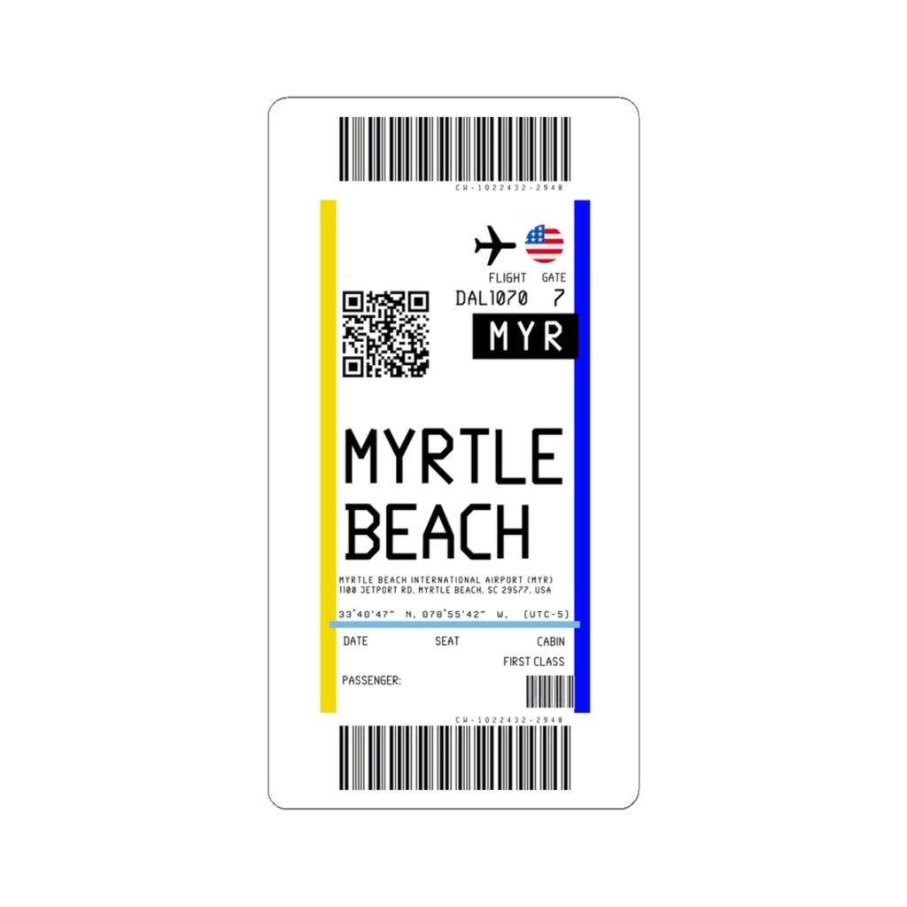 Myrtle Beach International Airport (MYR) Boarding Pass Sticker — Travel Luggage Decal