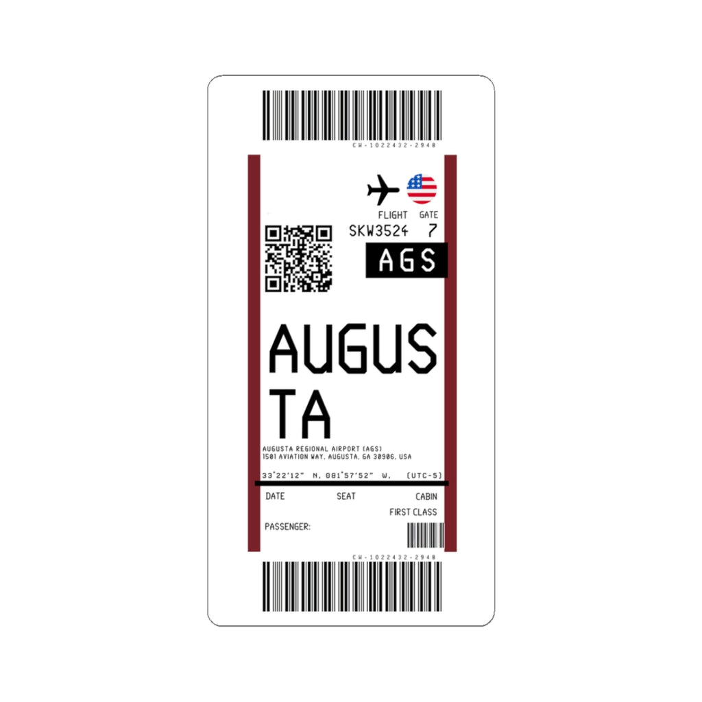 Augusta Regional Airport (AGS) Boarding Pass Sticker — Travel Luggage Decal