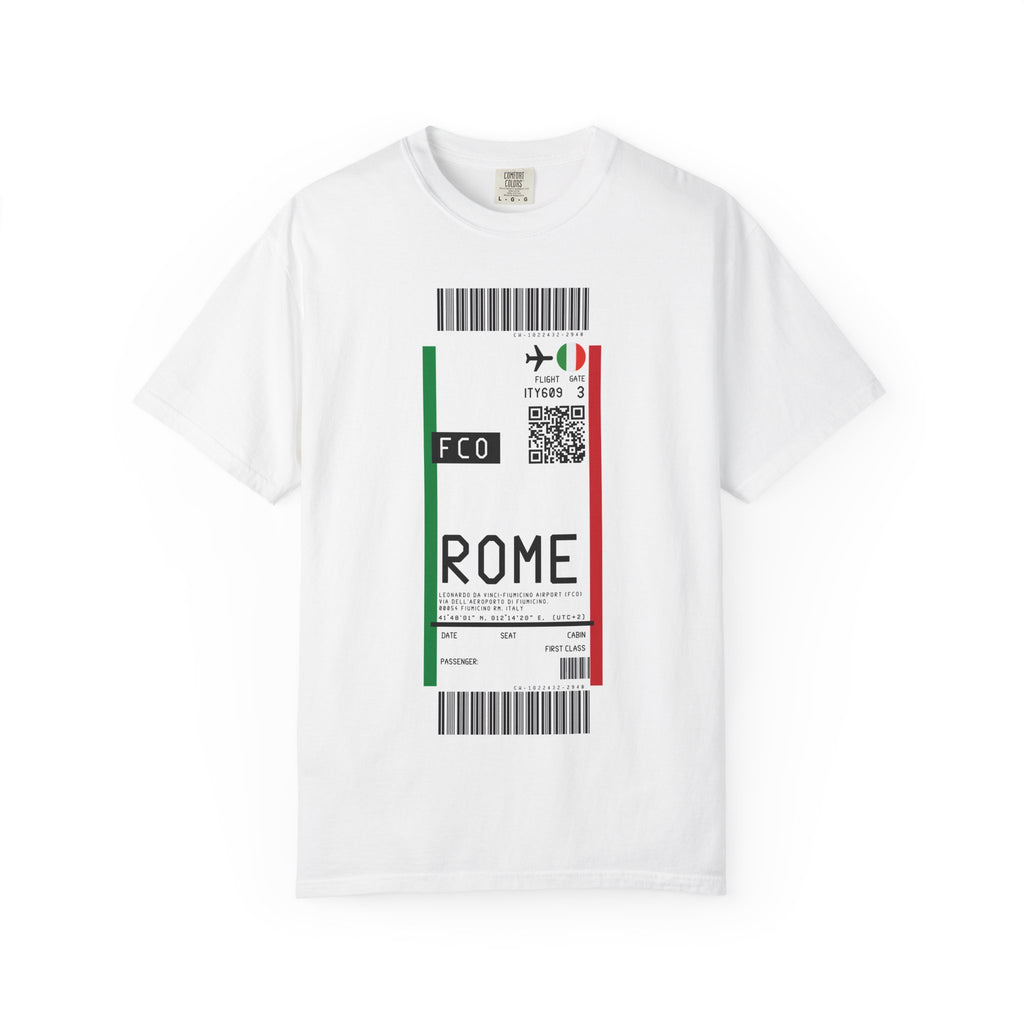 ROME - LEONARDO DA VINCI-FIUMICINO AIRPORT (FCO) Boarding - Pass White T‑Shirt - First Class Airport Ticket Travel