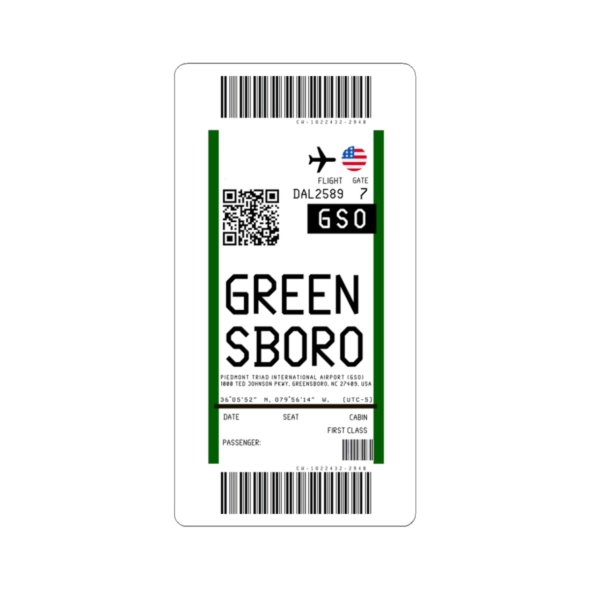 Piedmont Triad International Airport (GSO) Boarding Pass Sticker — Travel Luggage Decal