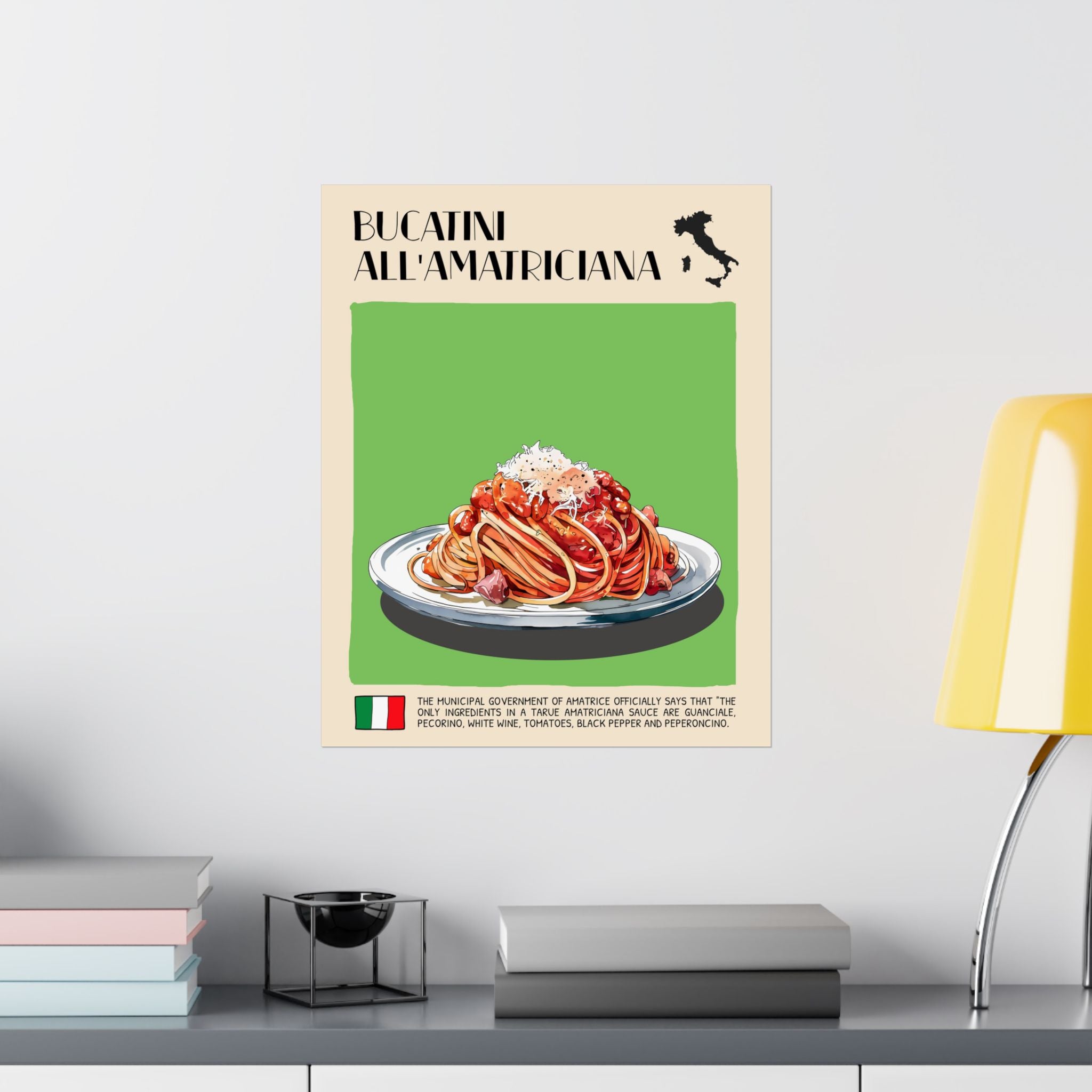 Bucatini all'Amatriciana Poster —  Kitchen Art Vertical Matte Print