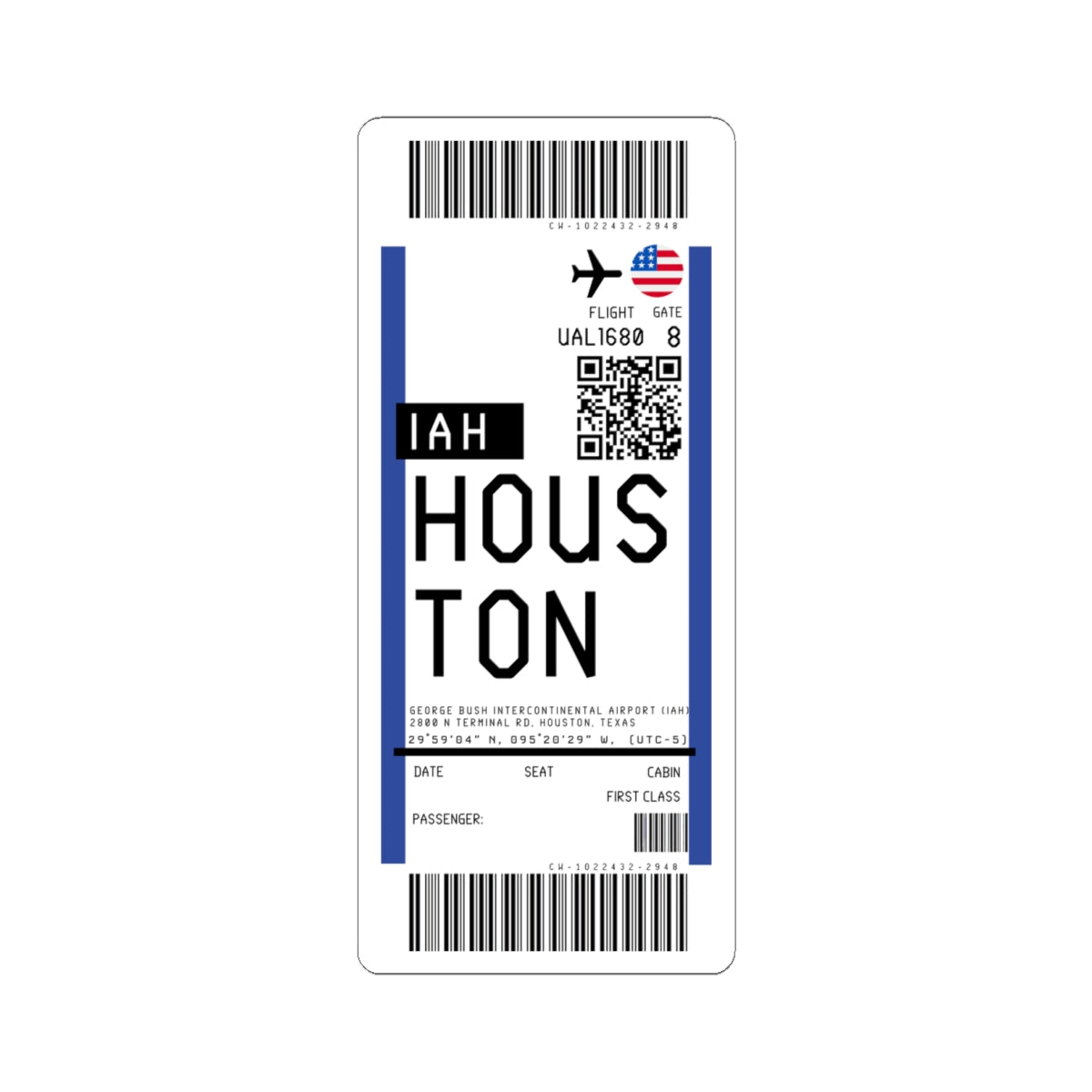 George Bush Intercontinental Airport (IAH) Boarding Pass Sticker — Travel Luggage Decal