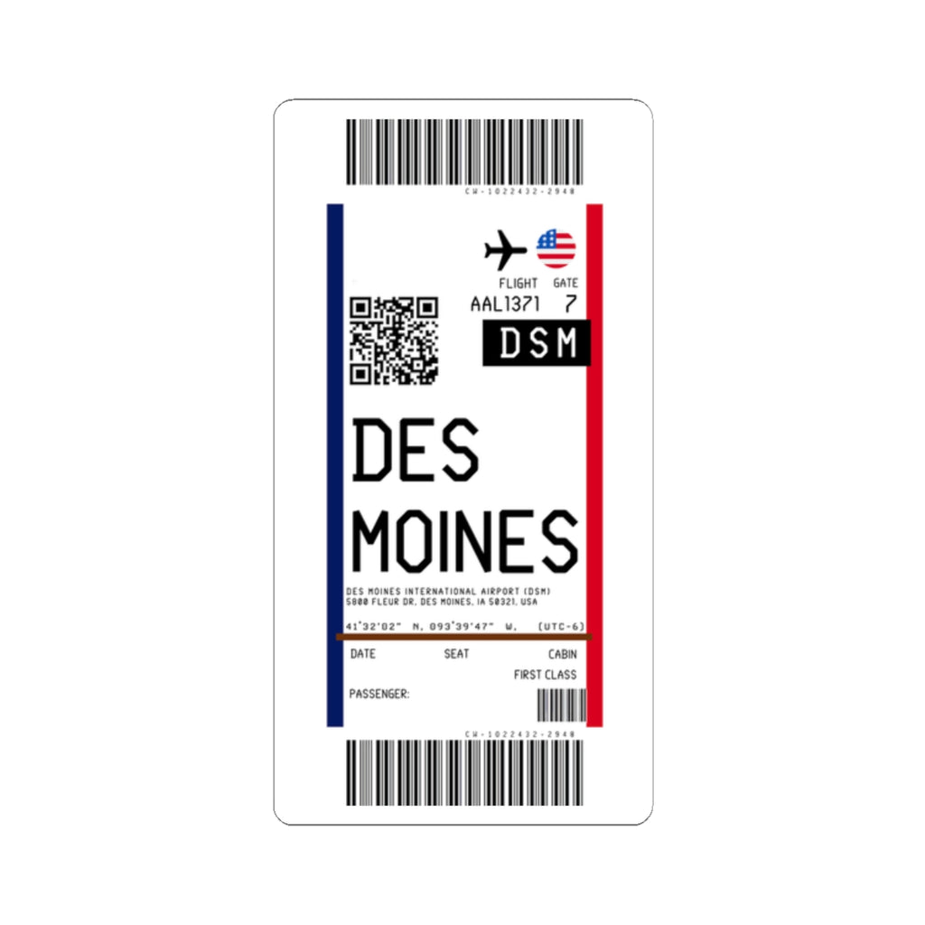 Des Moines International Airport (DSM) Boarding Pass Sticker — Travel Luggage Decal