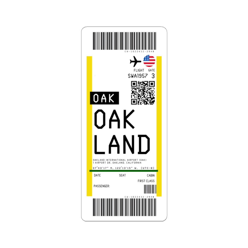 Oakland San Francisco Bay Airport (OAK) Boarding Pass Sticker — Travel Luggage Decal