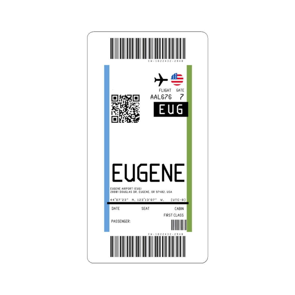Eugene Airport (EUG) Boarding Pass Sticker — Travel Luggage Decal
