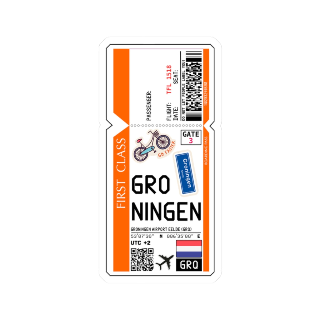 Groningen Airport Eelde (GRQ) Boarding Pass Sticker — Travel Luggage Decal