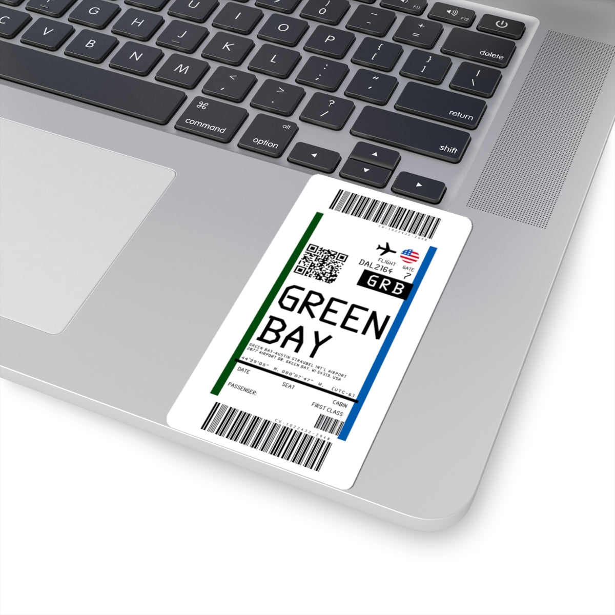 Green Bay Austin Straubel International Airport (GRB) Boarding Pass Sticker — Travel Luggage Decal