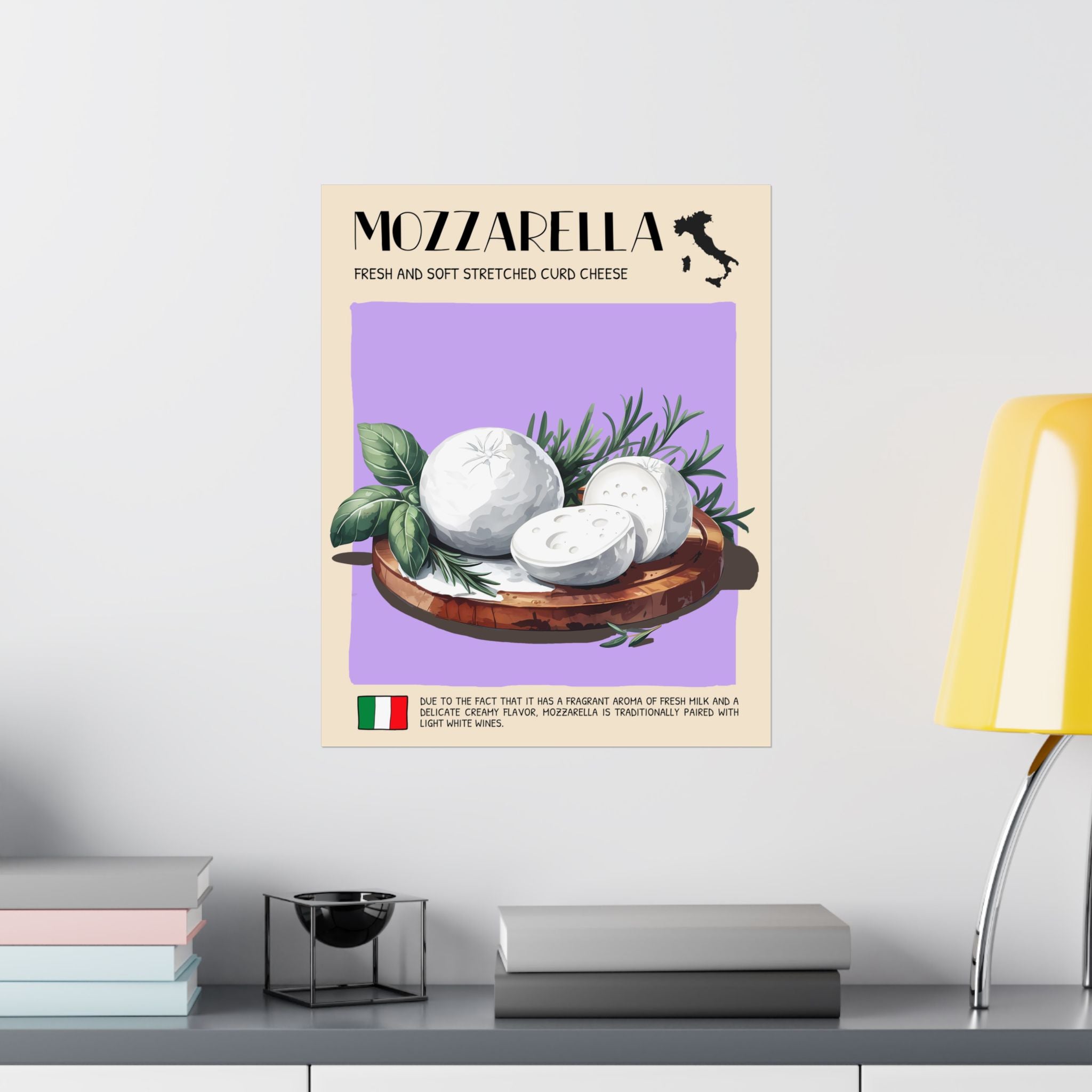 Mozzarella Cheese Poster — Kitchen Art Vertical Matte Print