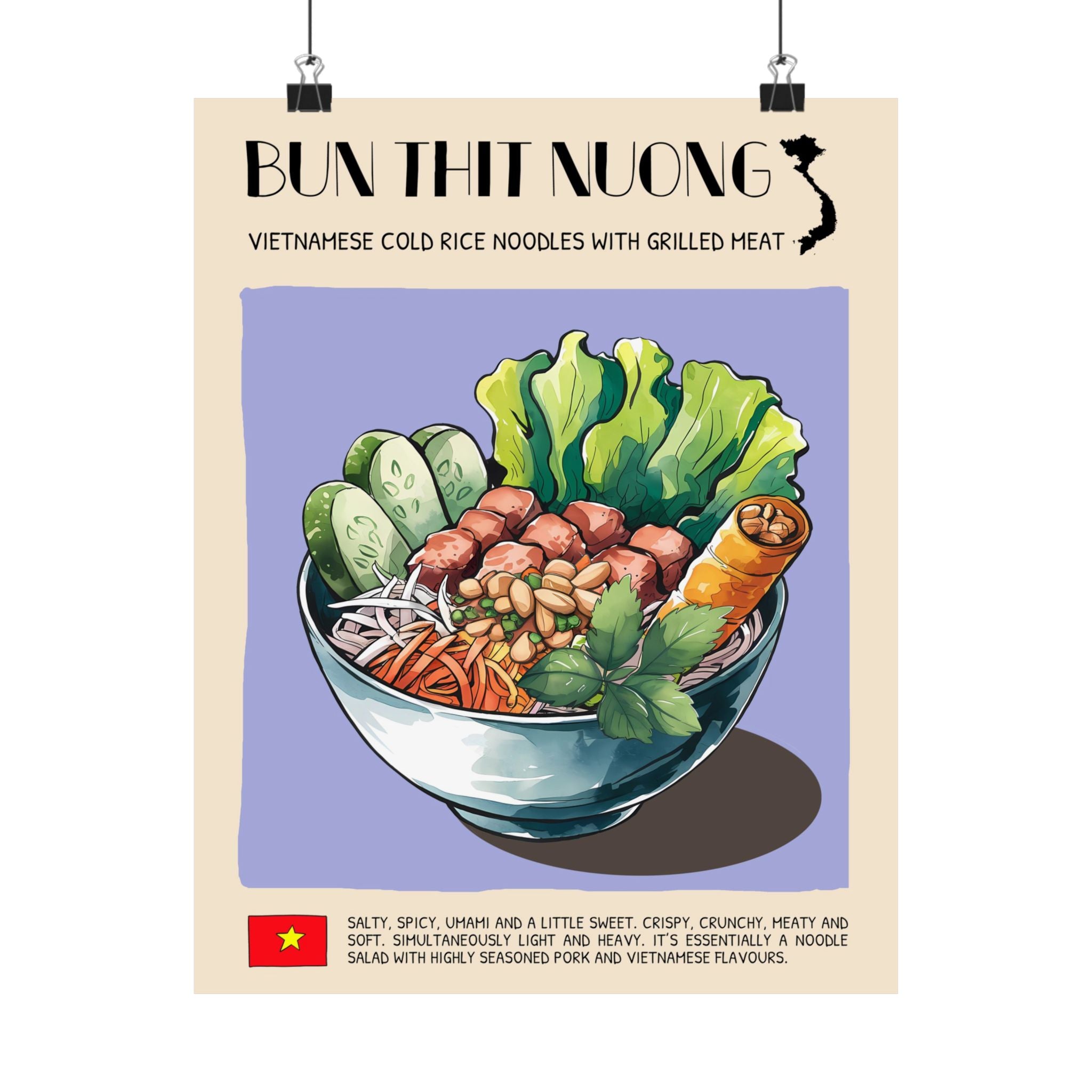 Bun Thit Nuong Matte Poster — Vietnamese Food Kitchen Art