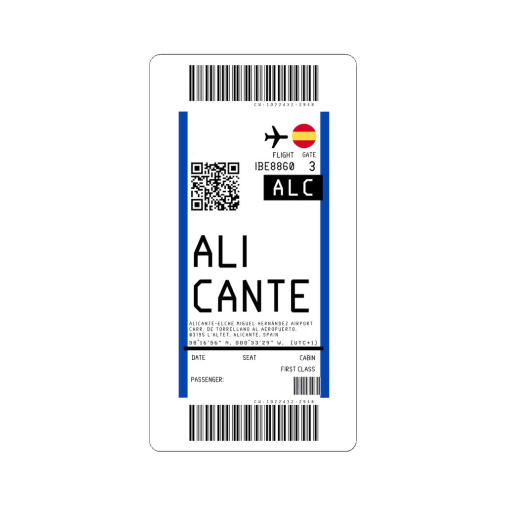 Alicante-Elche Miguel Hernández Airport (ALC) Boarding Pass Sticker — Travel Luggage Decal