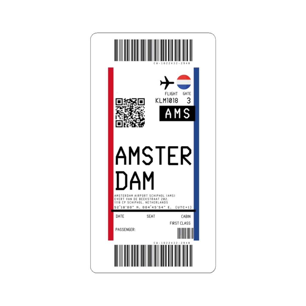 Amsterdam Airport Schiphol (AMS) Boarding Pass Sticker — Travel Luggage Decal