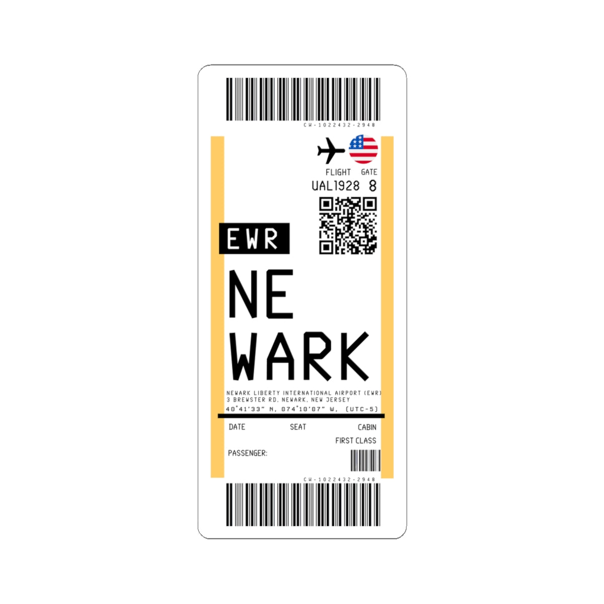 Newark Liberty International Airport (EWR) Boarding Pass Sticker — Travel Luggage Decal