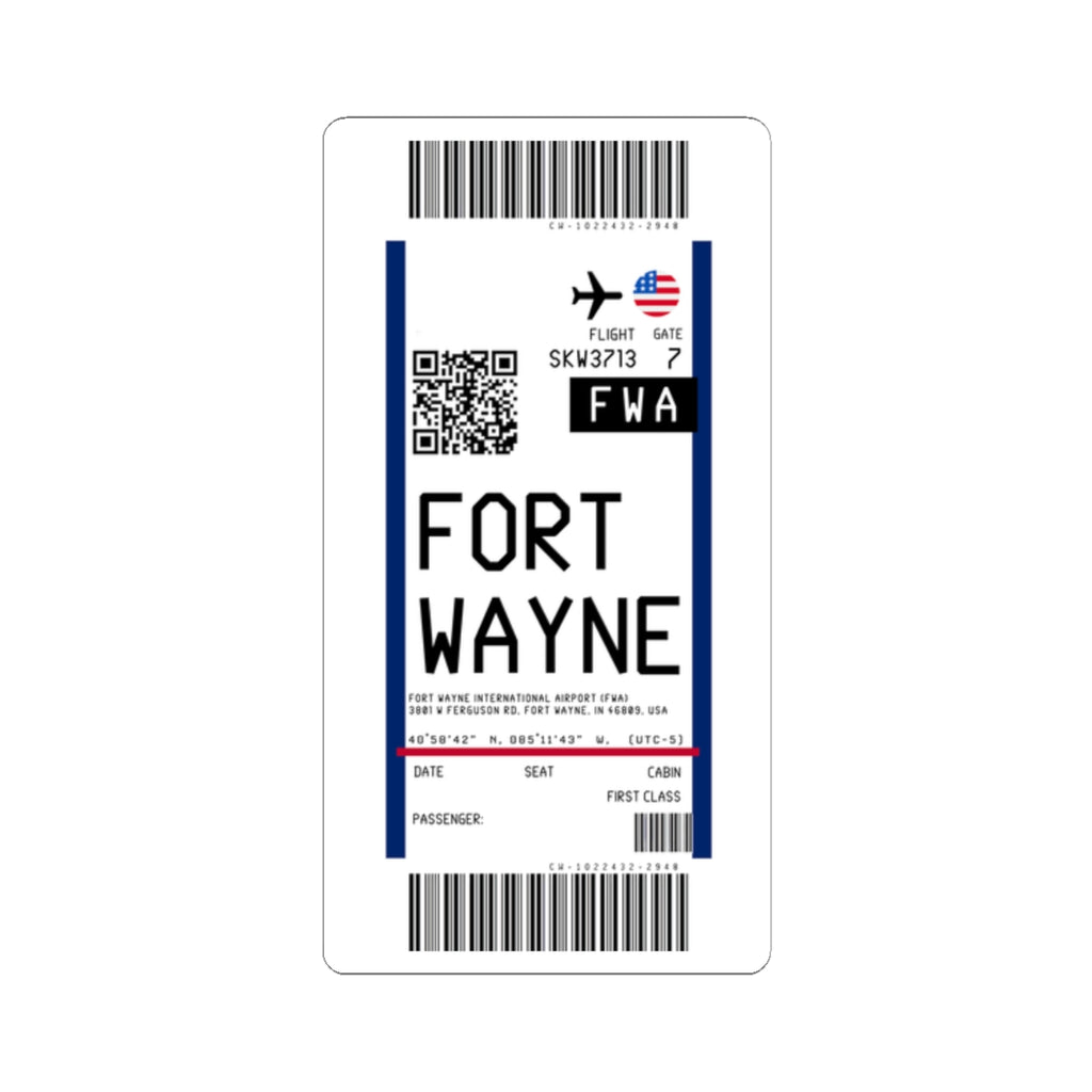 Fort Wayne International Airport (FWA) Boarding Pass Sticker — Travel Luggage Decal