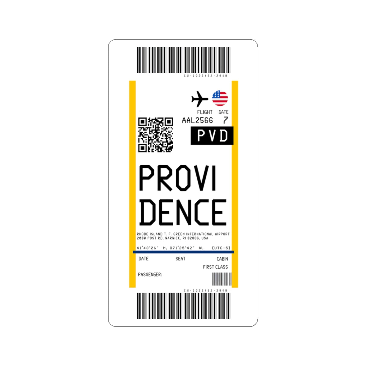 Rhode Island T.F. Green International Airport (PVD) Boarding Pass Sticker — Travel Luggage Decal