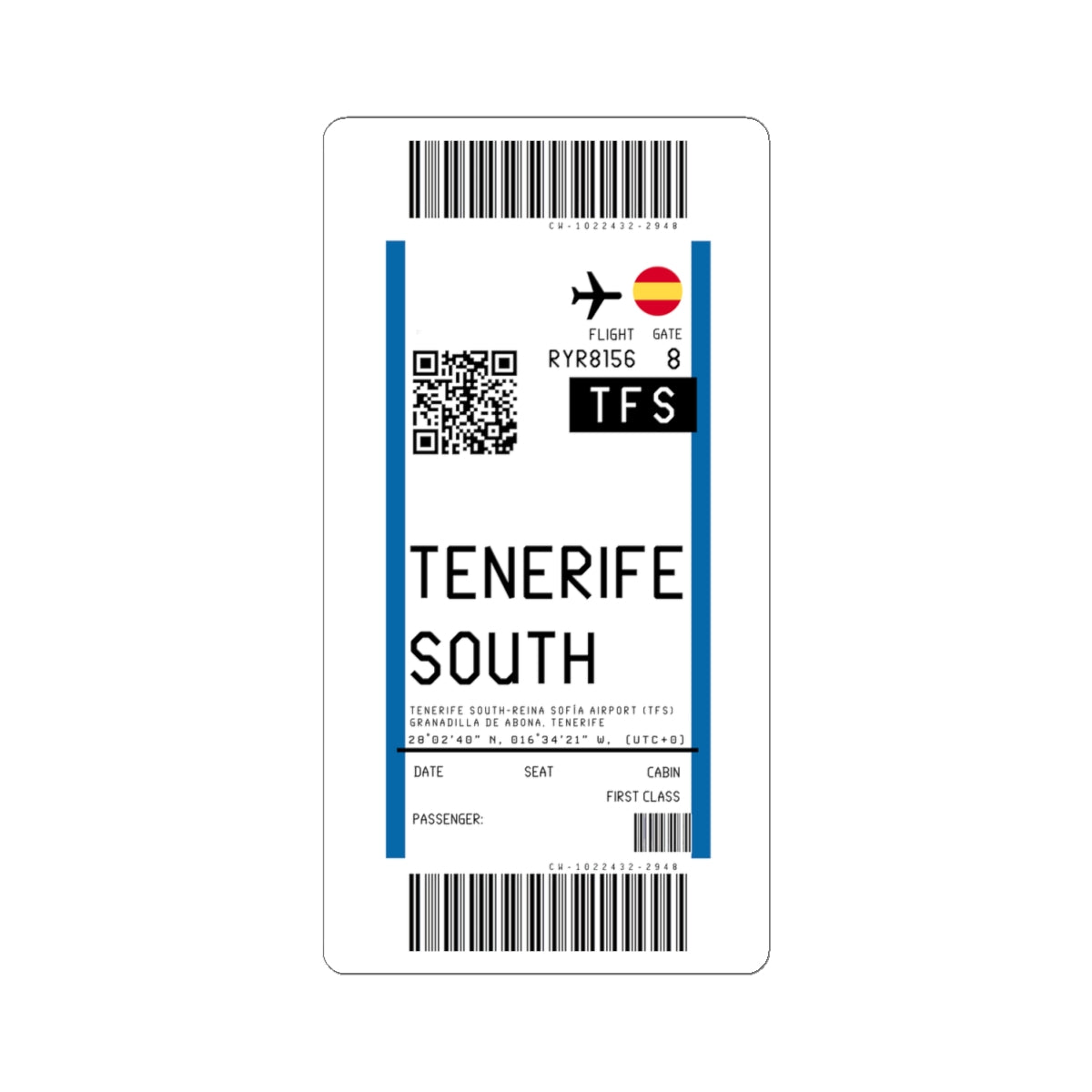 Tenerife South - Reina Sofia Airport (TFS) Boarding Pass Sticker — Travel Luggage Decal