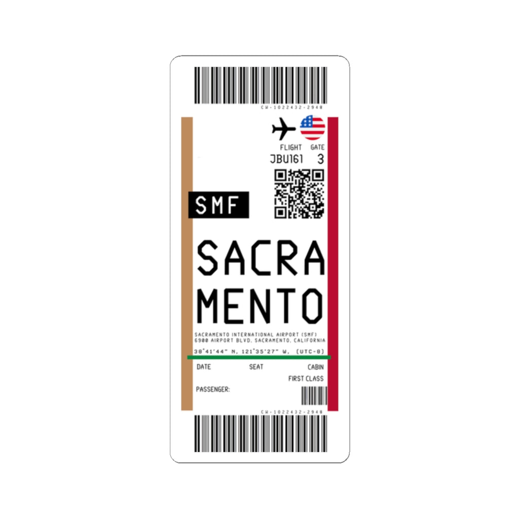 Sacramento International Airport (SMF) Boarding Pass Sticker — Travel Luggage Decal