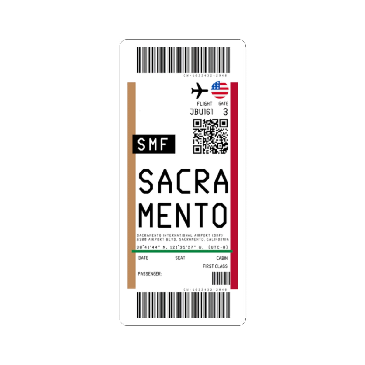 Sacramento International Airport (SMF) Boarding Pass Sticker — Travel Luggage Decal