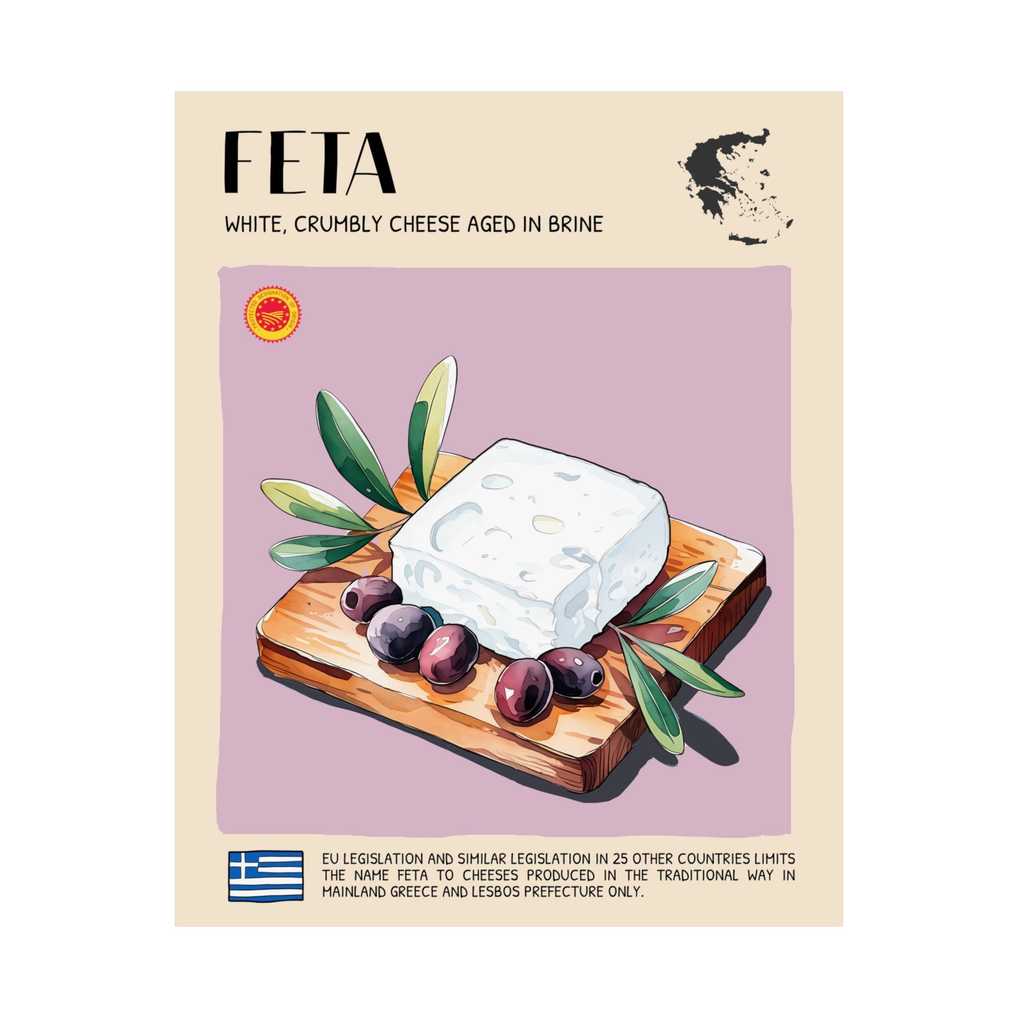 Feta Cheese Poster — Kitchen Art Vertical Matte Print