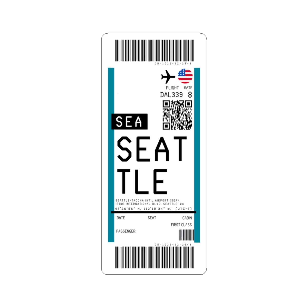 Seattle-Tacoma International Airport (SEA) Boarding Pass Sticker — Travel Luggage Decal