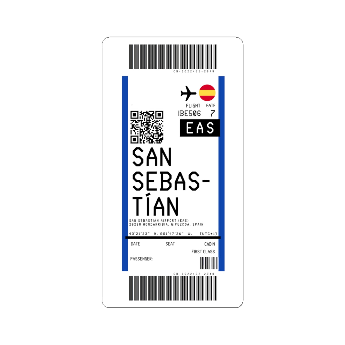 San Sebastián Airport(EAS) Boarding Pass Sticker — Travel Luggage Decal