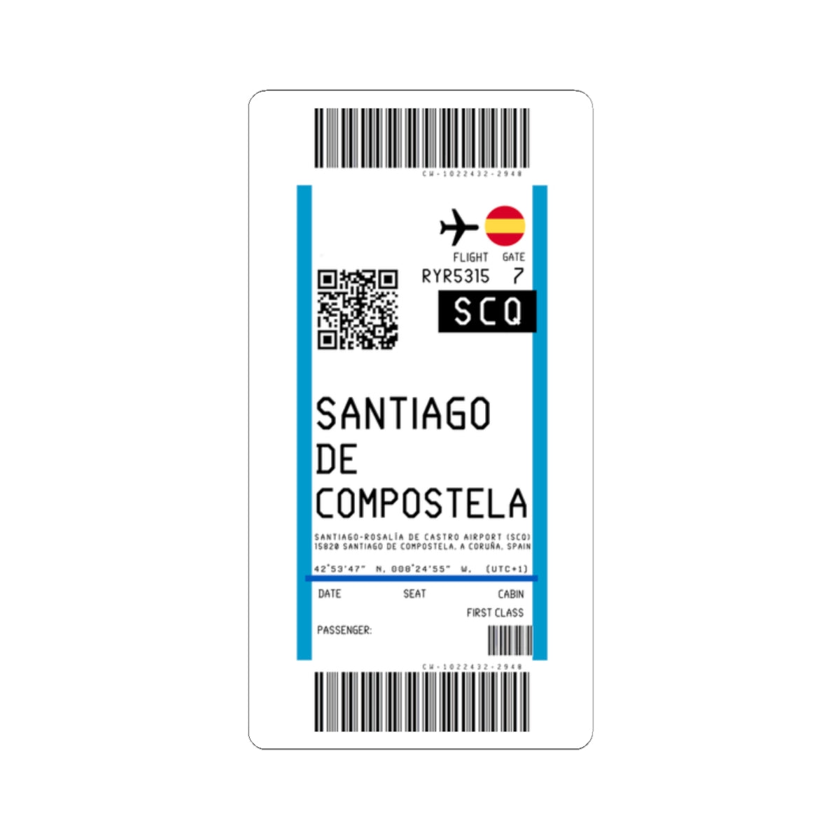 Santiago-Rosalía de Castro Airport (SCQ) Boarding Pass Sticker — Travel Luggage Decal