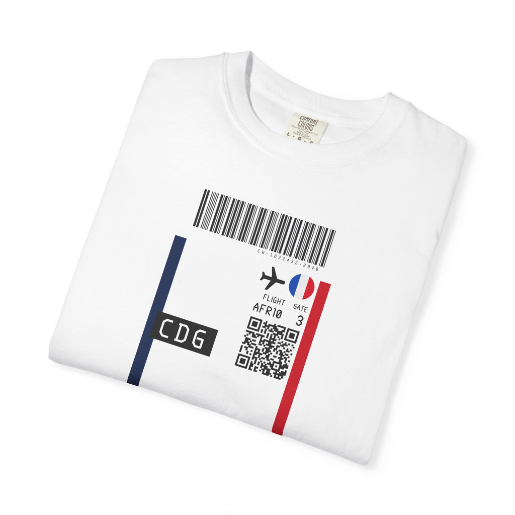 PARIS CHARLES DE GAULLE AIRPORT (CDG) Boarding - Pass White T‑Shirt - First Class Airport Ticket Travel