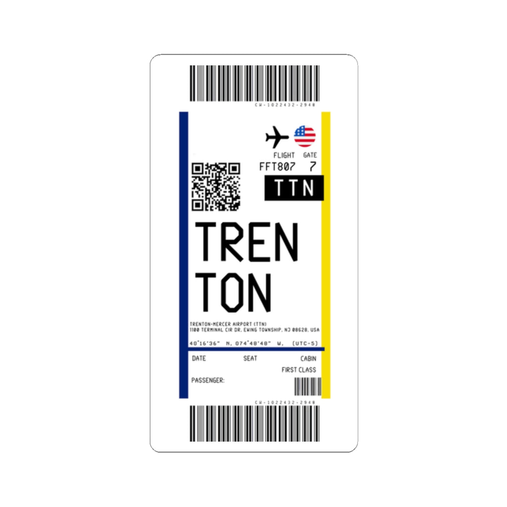 Trenton–Mercer Airport (TTN) Boarding Pass Sticker — Travel Luggage Decal