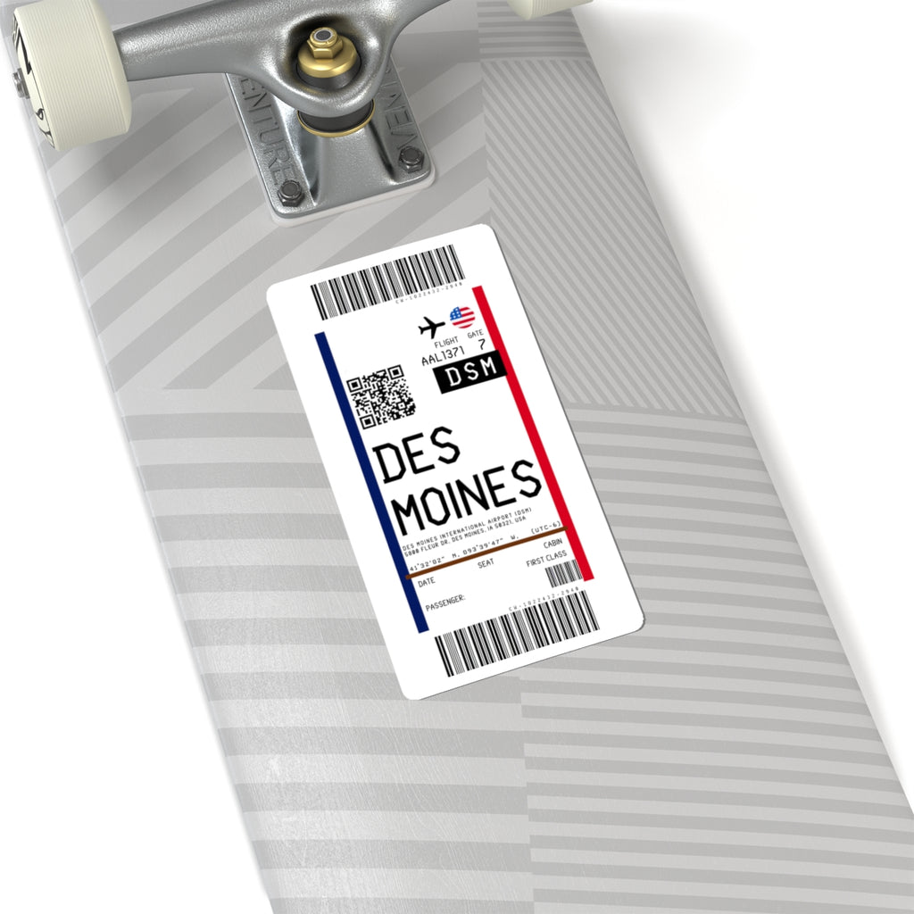 Des Moines International Airport (DSM) Boarding Pass Sticker — Travel Luggage Decal