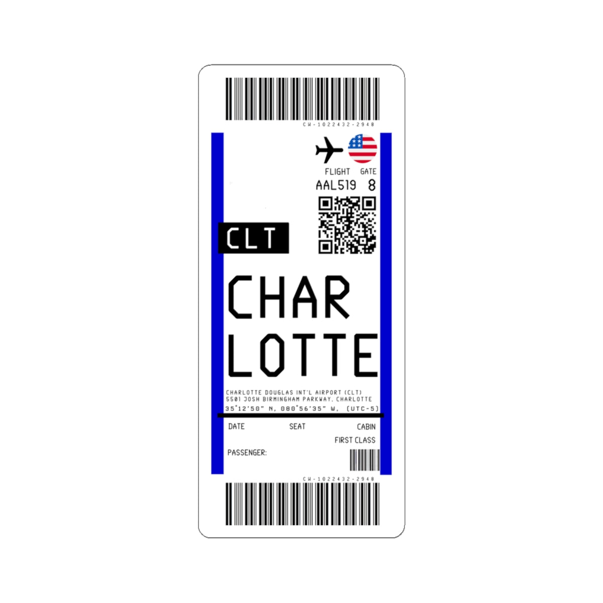Charlotte Douglas International Airport (CLT) Boarding Pass Sticker — Travel Luggage Decal