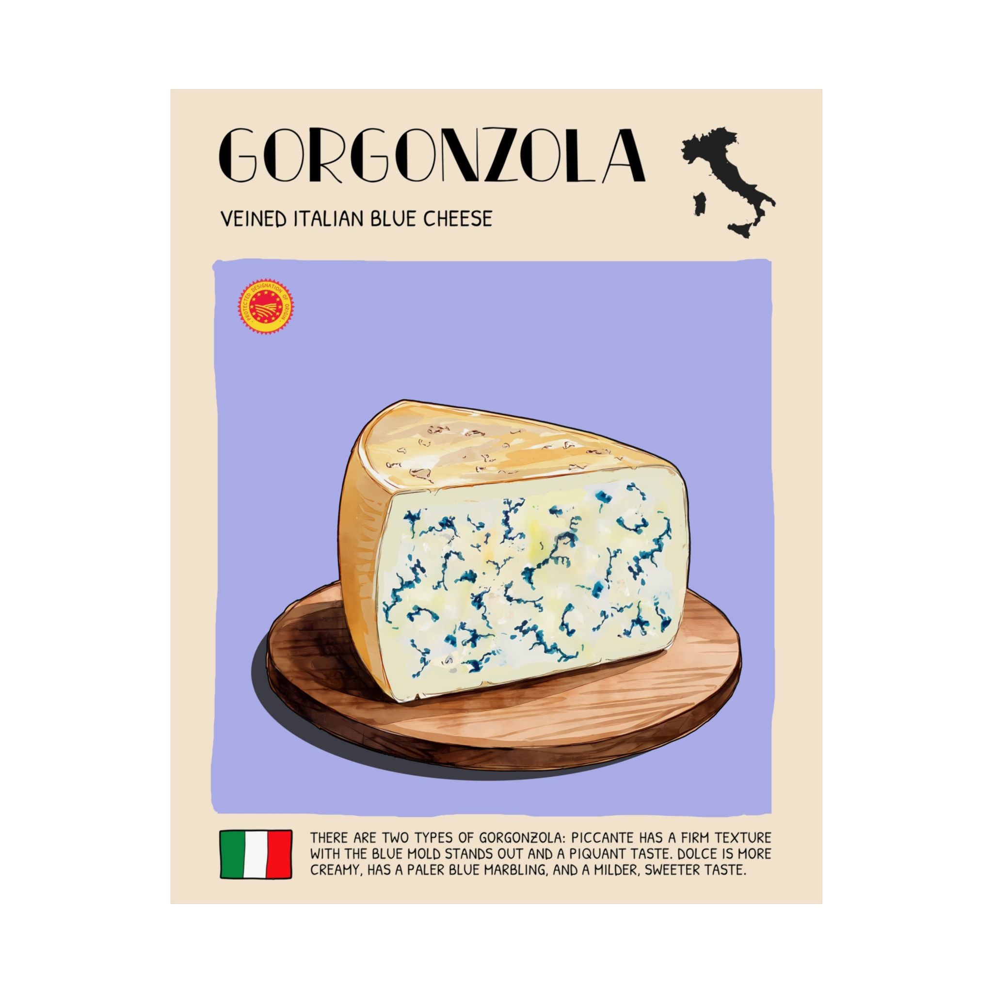 Gorgonzola Cheese Poster — Kitchen Art Vertical Matte Print