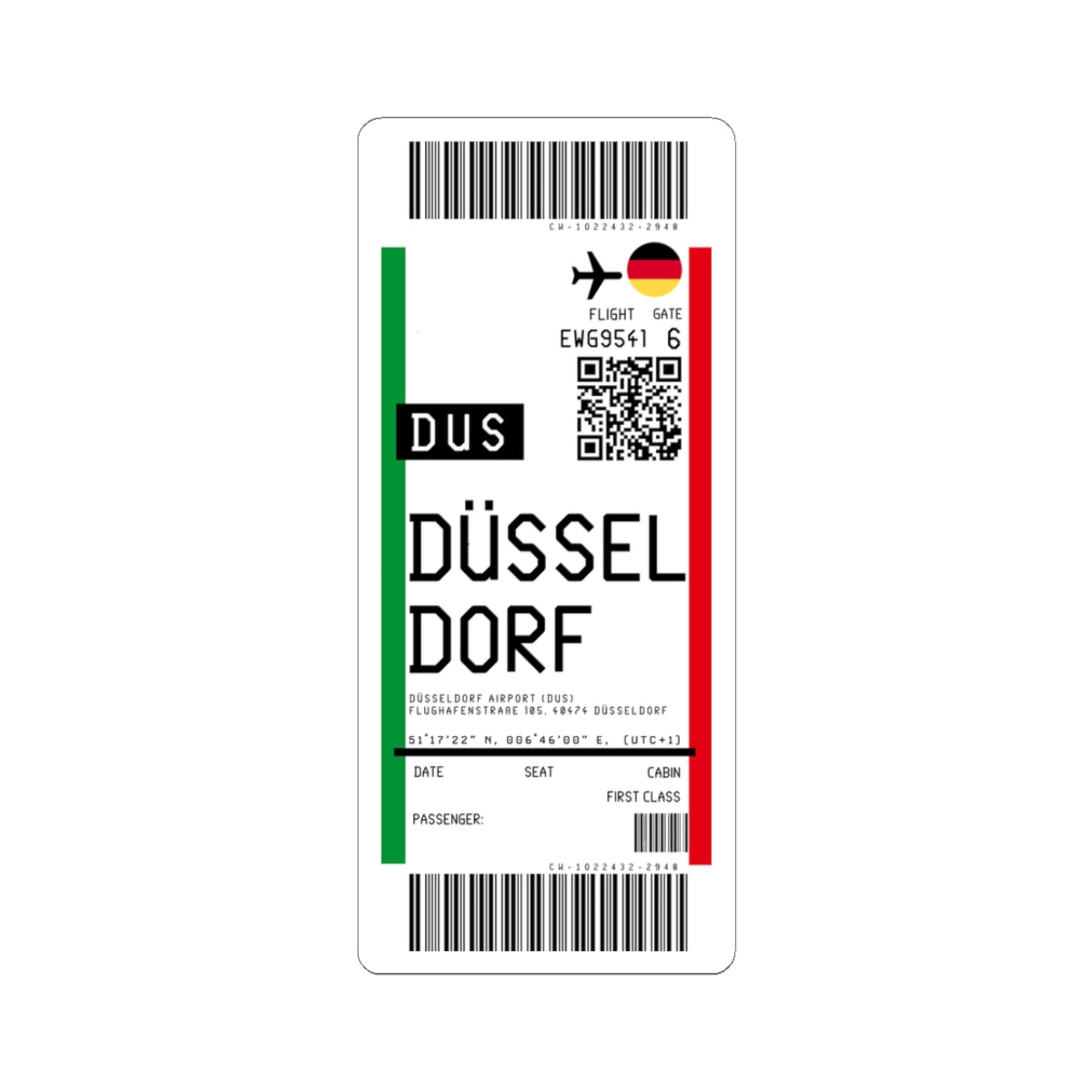 Düsseldorf Airport (DUS) Boarding Pass Sticker — Travel Luggage Decal