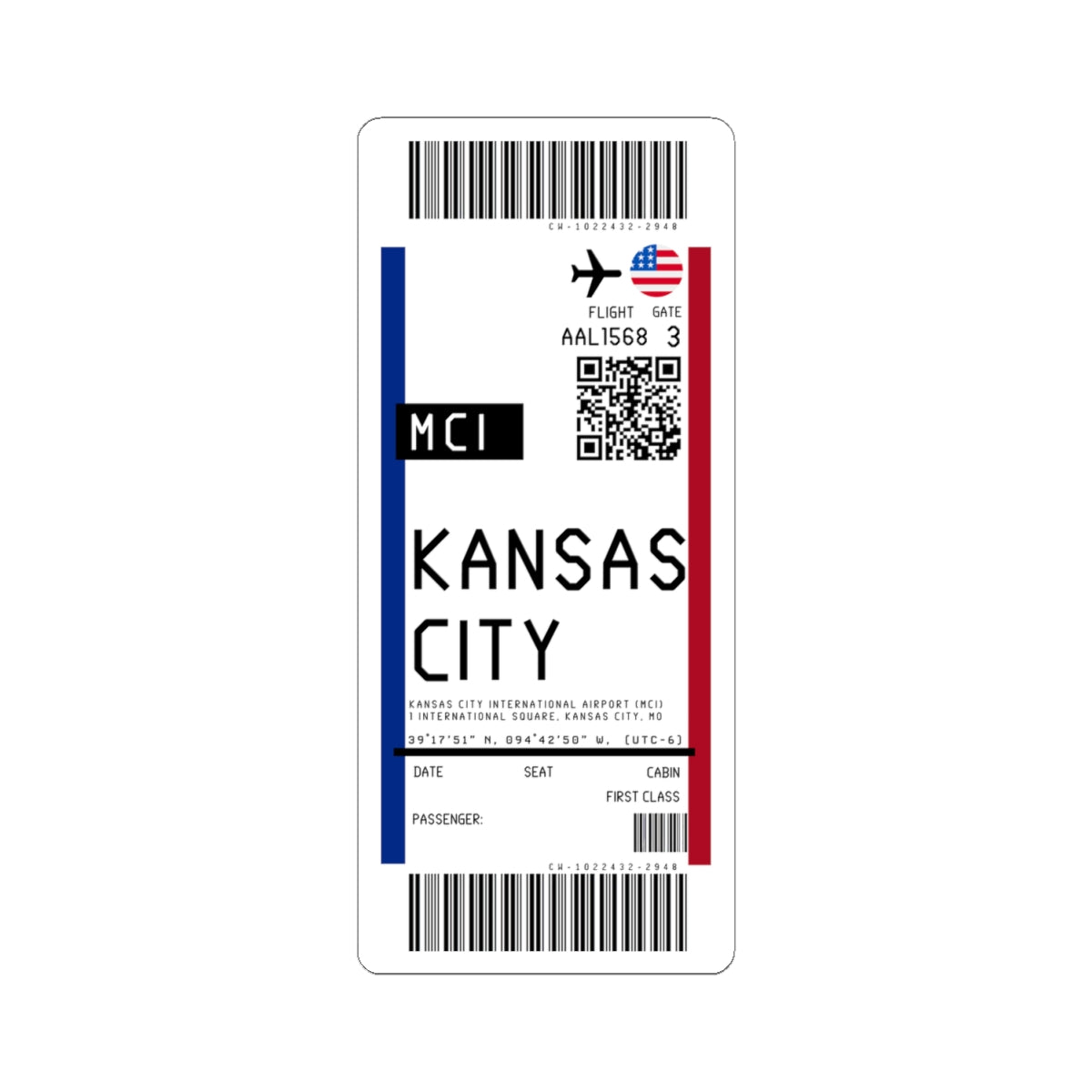 Kansas City International Airport (MCI) Boarding Pass Sticker — Travel Luggage Decal