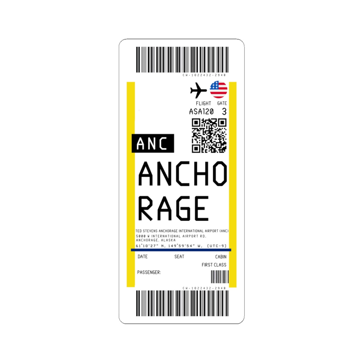 Ted Stevens Anchorage International Airport (ANC) Boarding Pass Sticker — Travel Luggage Decal