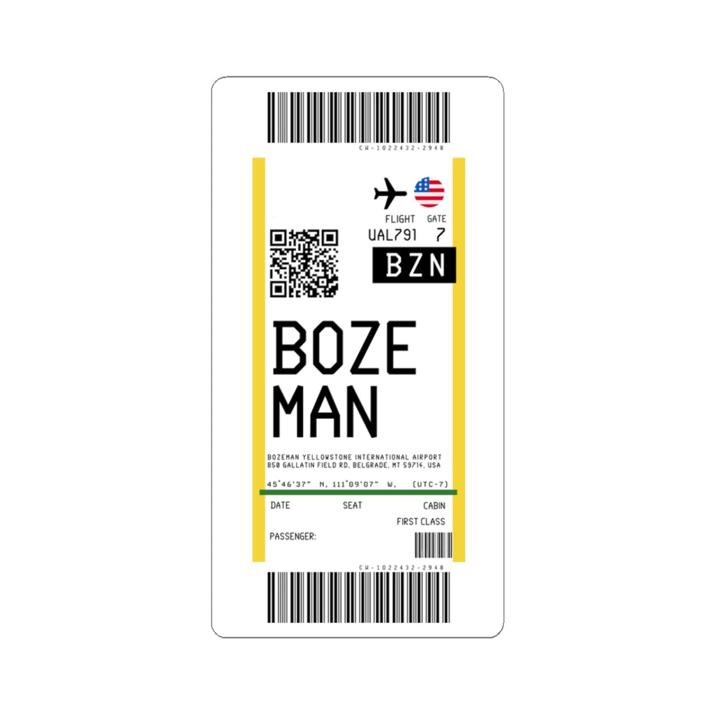 Bozeman Yellowstone International Airport (BZN) Boarding Pass Sticker — Travel Luggage Decal