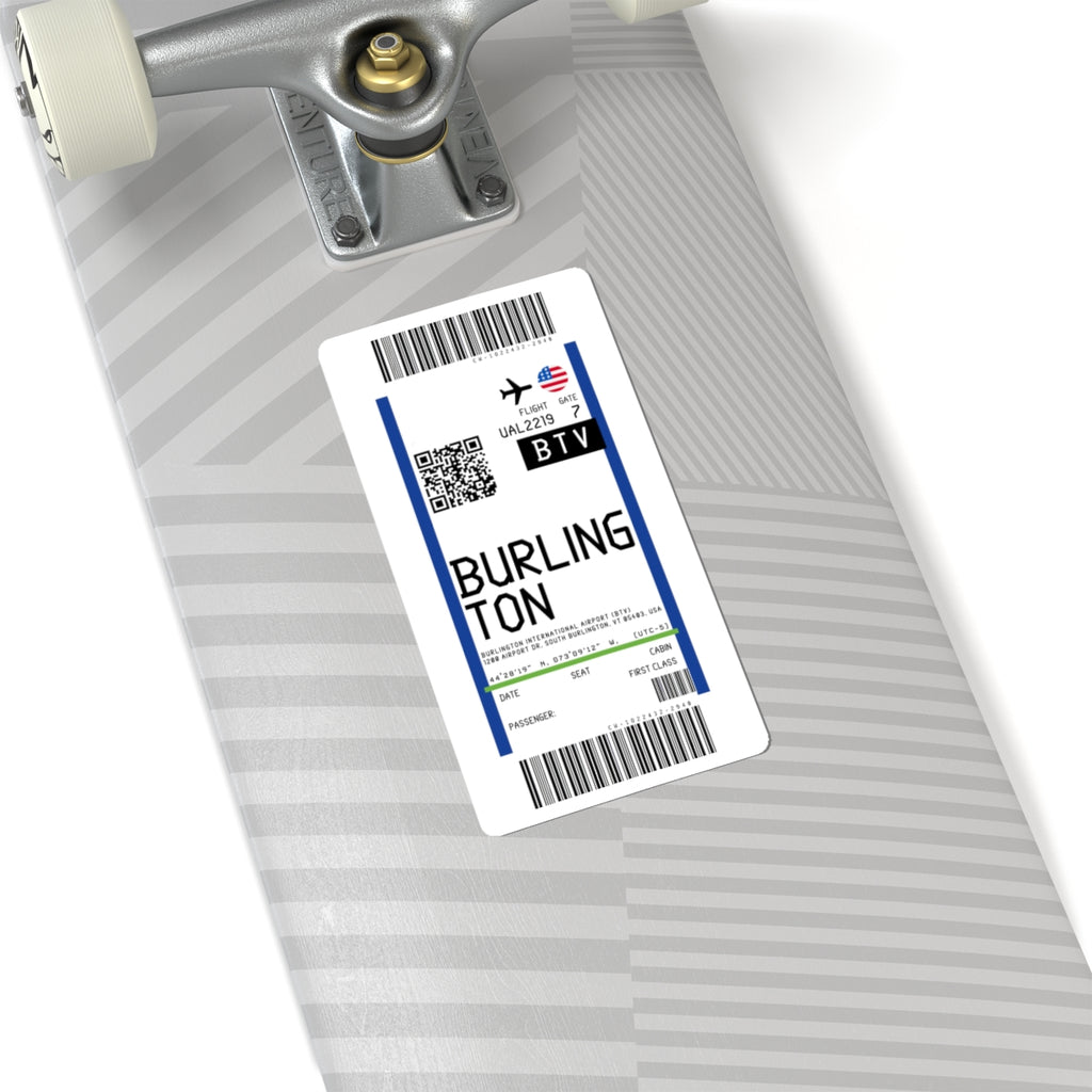 Patrick Leahy Burlington International Airport  (BTV) Boarding Pass Sticker — Travel Luggage Decal