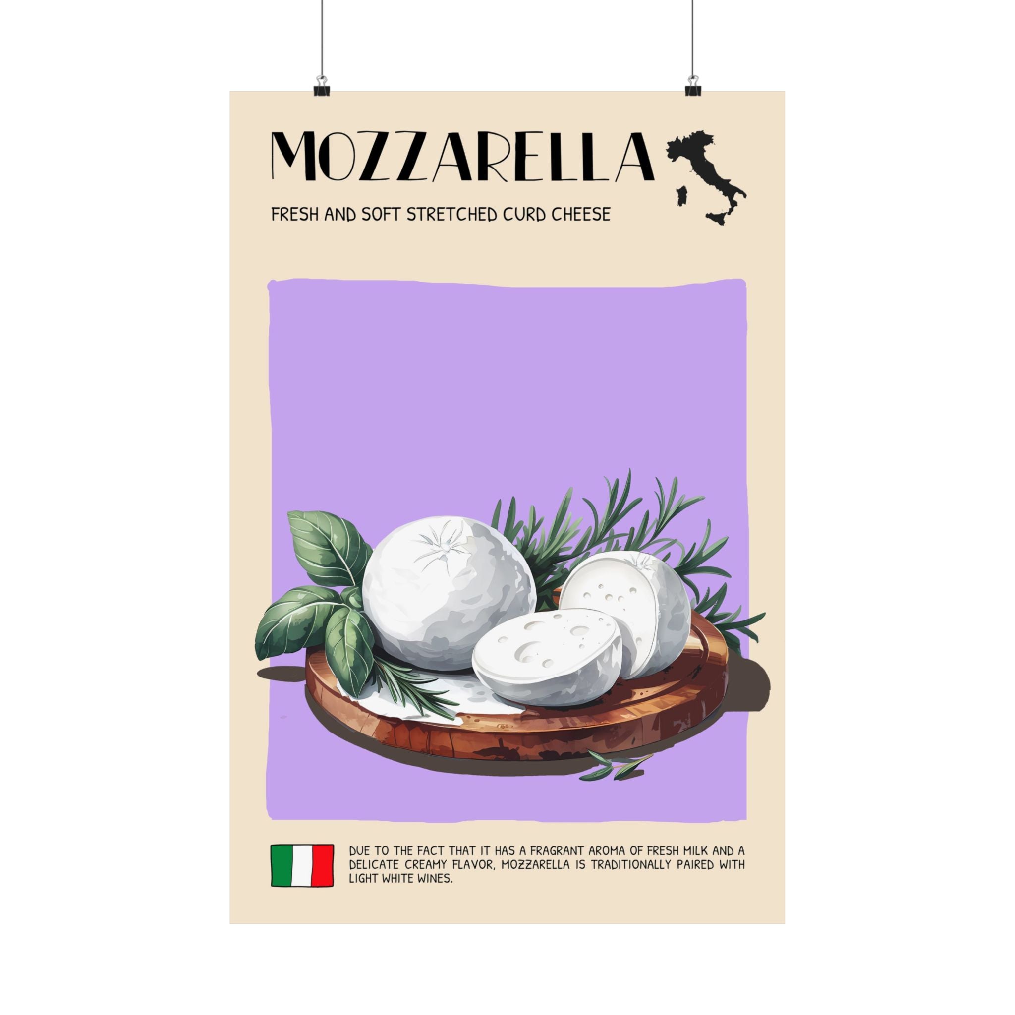 Mozzarella Cheese Poster — Kitchen Art Vertical Matte Print