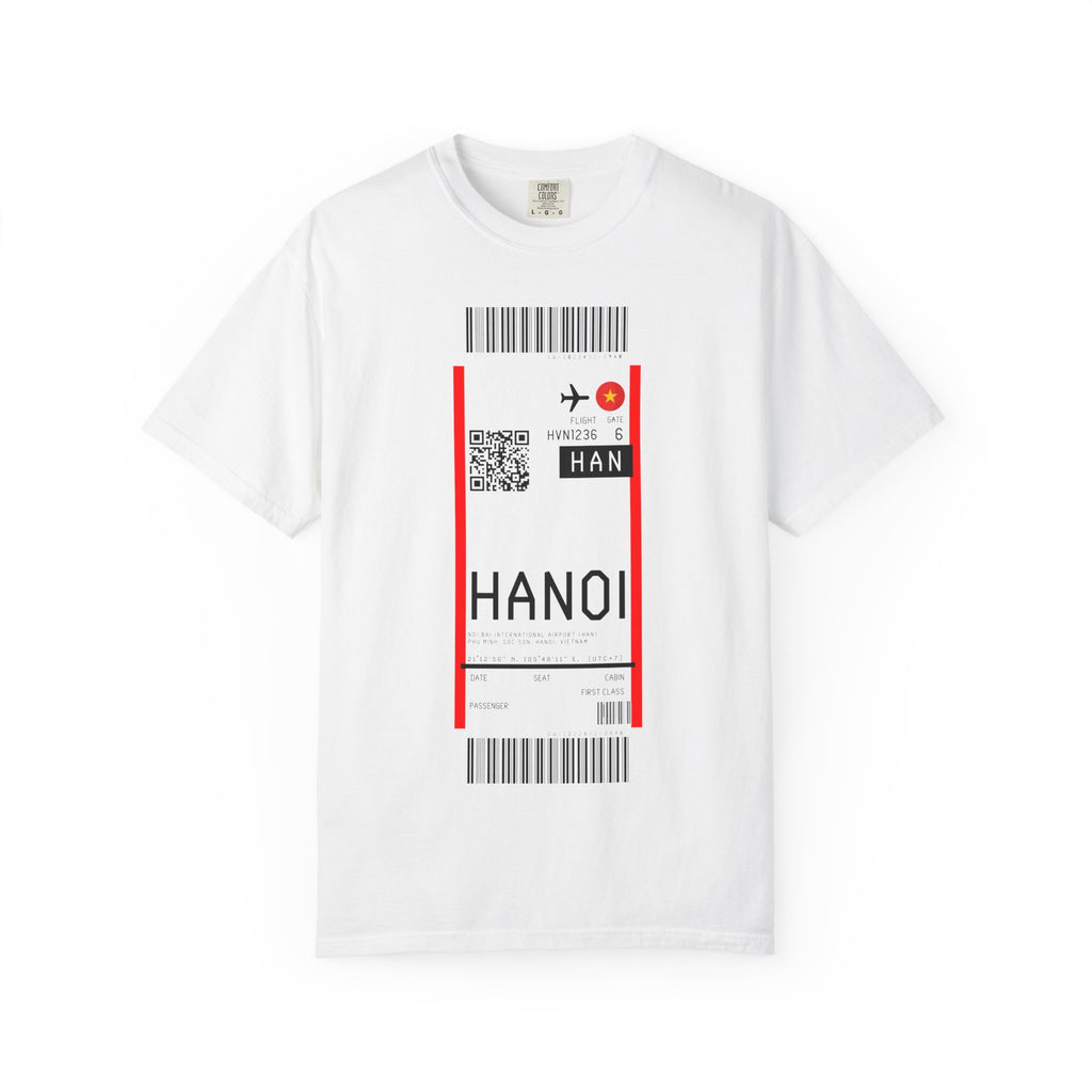 Hanoi Boarding-Pass T‑Shirt - First Class Airport Ticket Travel Tee White