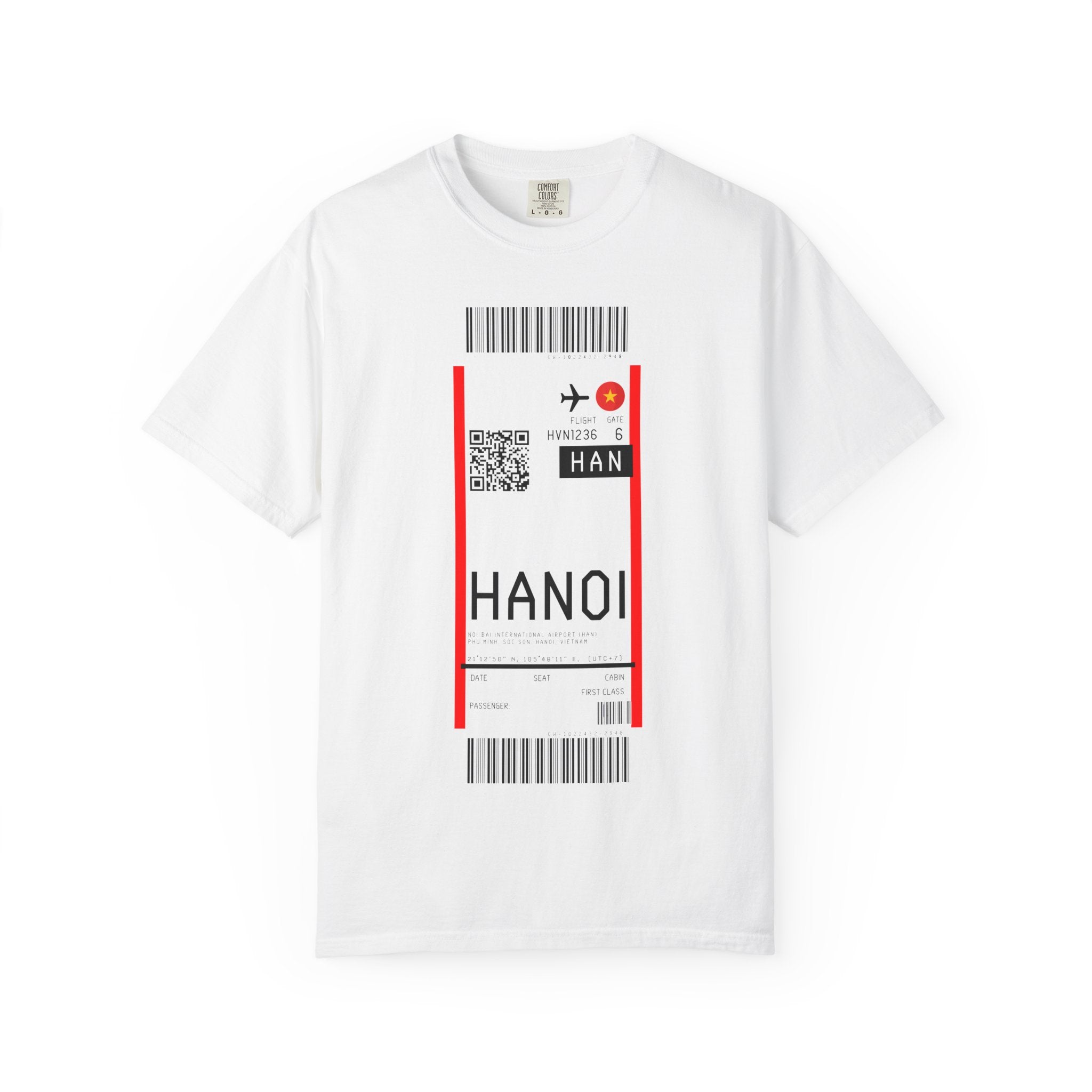 Hanoi Boarding-Pass T‑Shirt - First Class Airport Ticket Travel Tee White