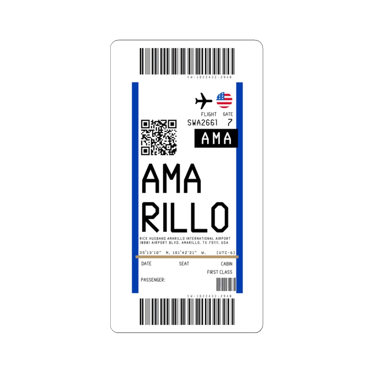 Rick Husband Amarillo International Airport (AMA) Boarding Pass Sticker — Travel Luggage Decal