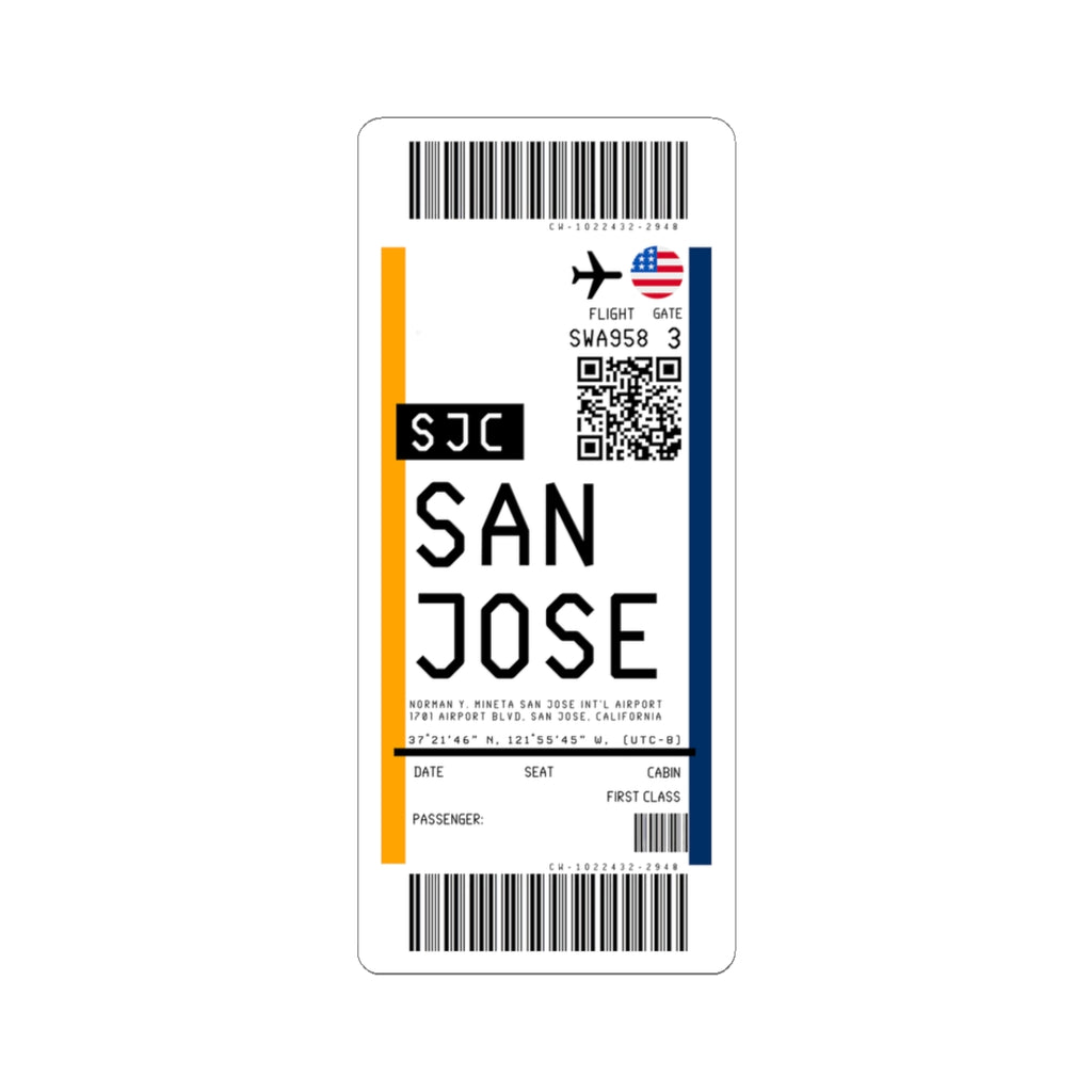 San Jose Mineta International Airport (SJC) Boarding Pass Sticker — Travel Luggage Decal